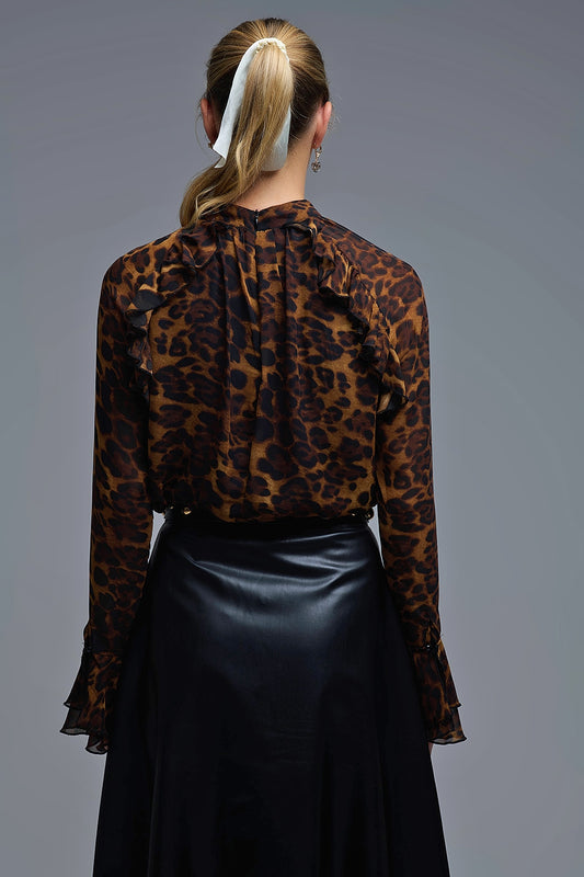 Leopard Print Blouse with Ruffle Details in chiffon - Premium variable from Tooksie - Just $74.90! Shop now at Tooksie