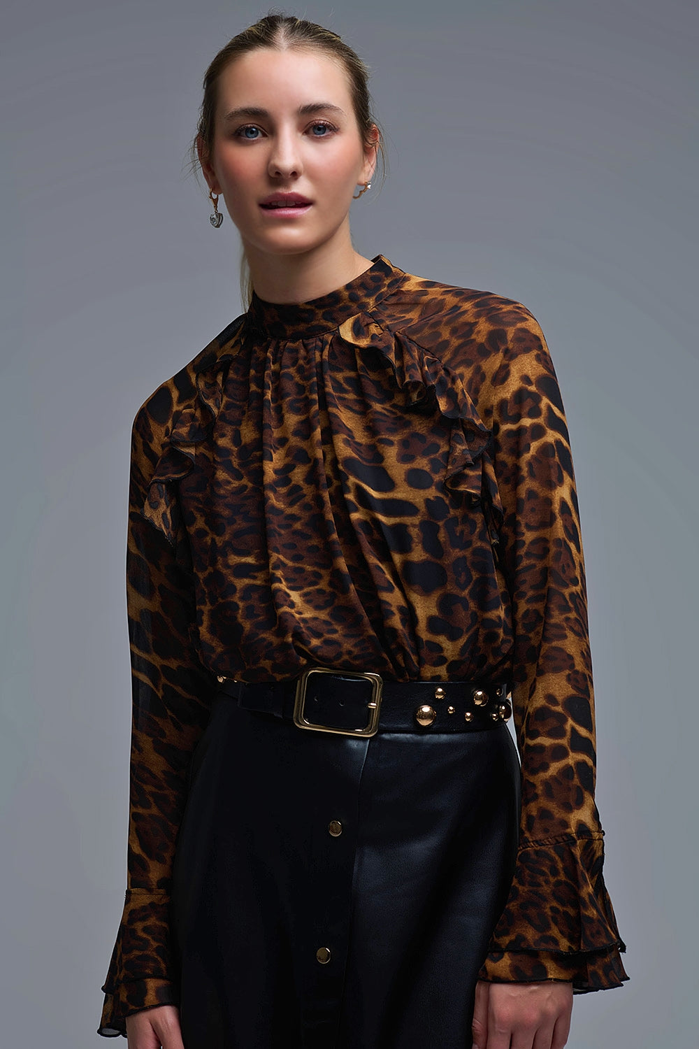 Leopard Print Blouse with Ruffle Details in chiffon - Premium variable from Tooksie - Just $74.90! Shop now at Tooksie
