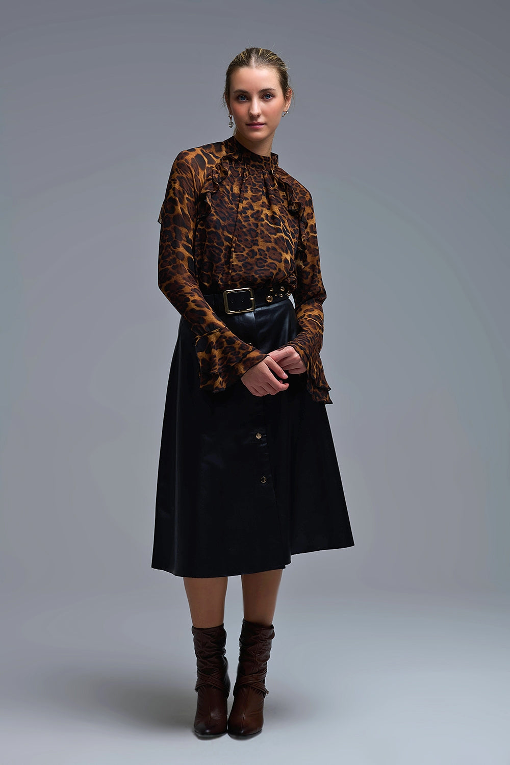 Leopard Print Blouse with Ruffle Details in chiffon - Premium Shirts from Q2 - Just $74.90! Shop now at Tooksie