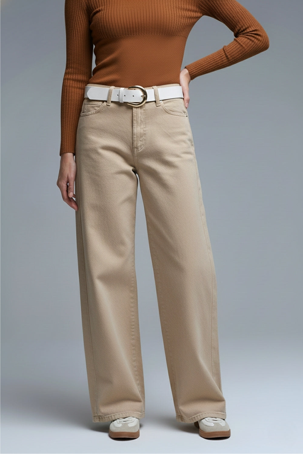 Beige Washed Wide Fit Jeans - Premium variable from Tooksie - Just $89.90! Shop now at Tooksie