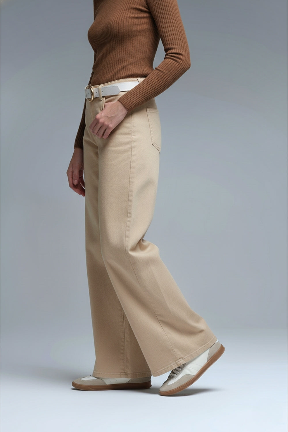 Beige Washed Wide Fit Jeans - Premium variable from Tooksie - Just $89.90! Shop now at Tooksie