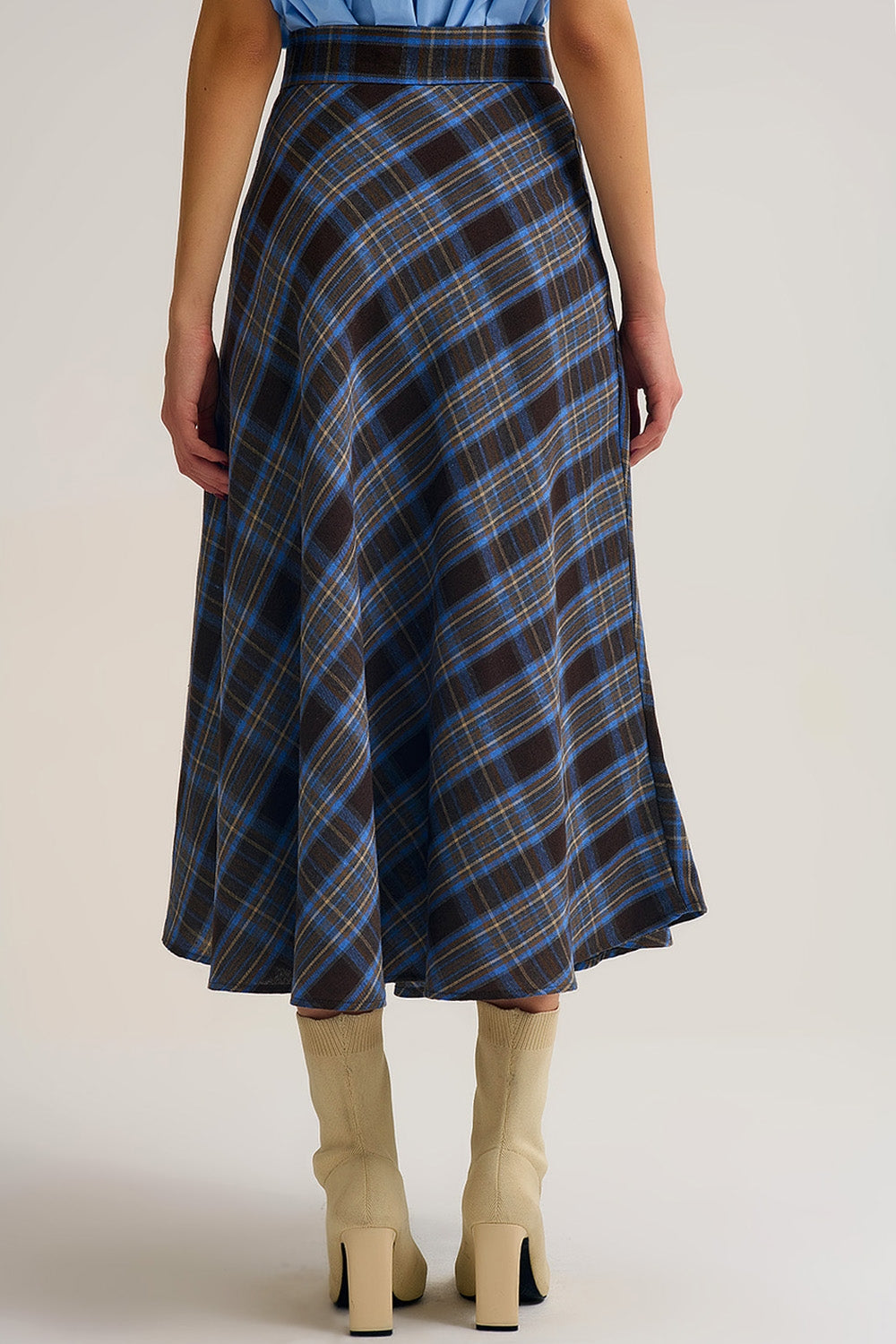 Brown Check High-Waisted Midi Skirt - Premium variable from Tooksie - Just $64.90! Shop now at Tooksie