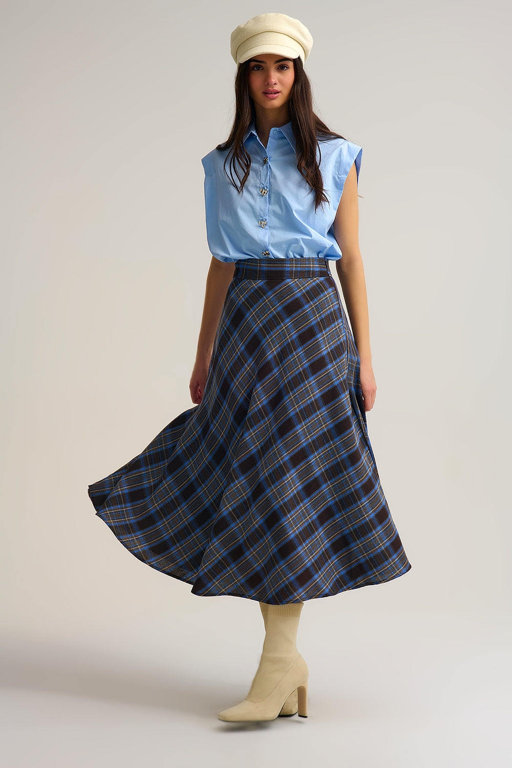 Brown Check High-Waisted Midi Skirt - Premium variable from Tooksie - Just $64.90! Shop now at Tooksie