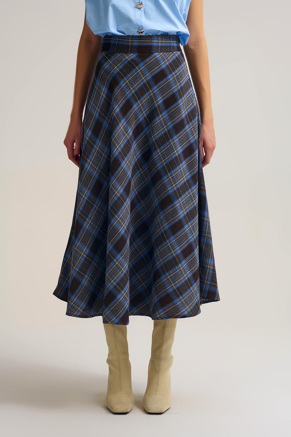 Brown Check High-Waisted Midi Skirt - Premium variable from Tooksie - Just $64.90! Shop now at Tooksie