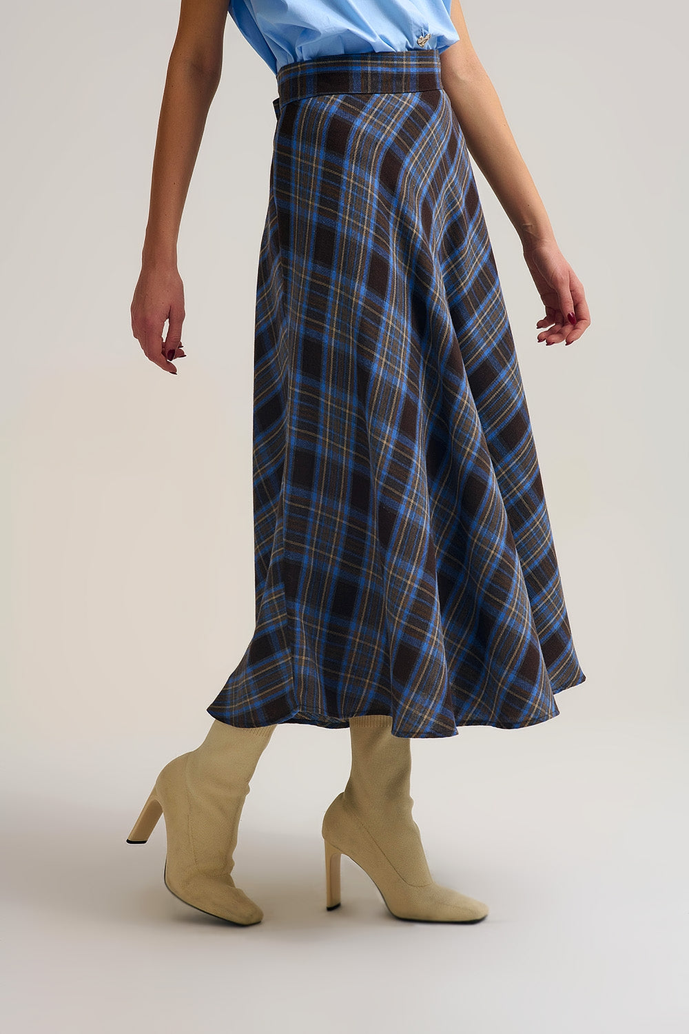 Brown Check High-Waisted Midi Skirt - Premium variable from Tooksie - Just $64.90! Shop now at Tooksie
