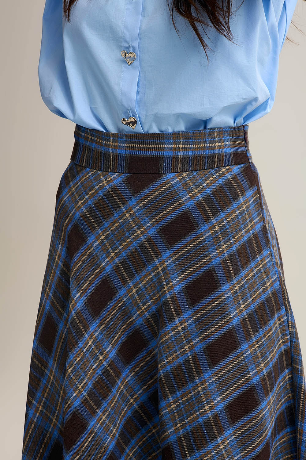 Brown Check High-Waisted Midi Skirt - Premium variable from Tooksie - Just $64.90! Shop now at Tooksie