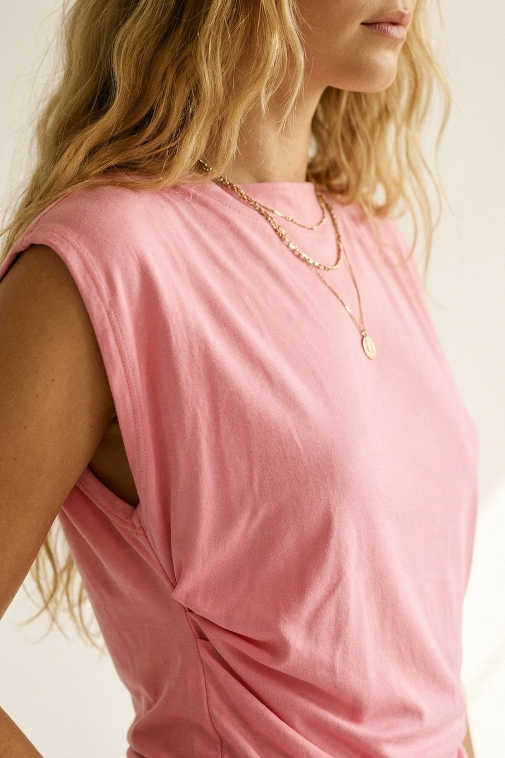 Pink Draped Sleeveless Asymmetric Top - Premium variation from Tooksie - Just $54.90! Shop now at Tooksie