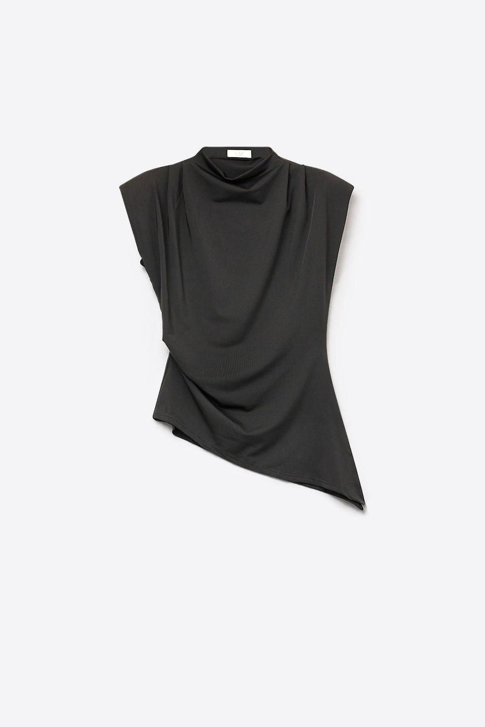 Black Lightweight Woven Asymmetric Hem Cowl Neck Sleeveless Top