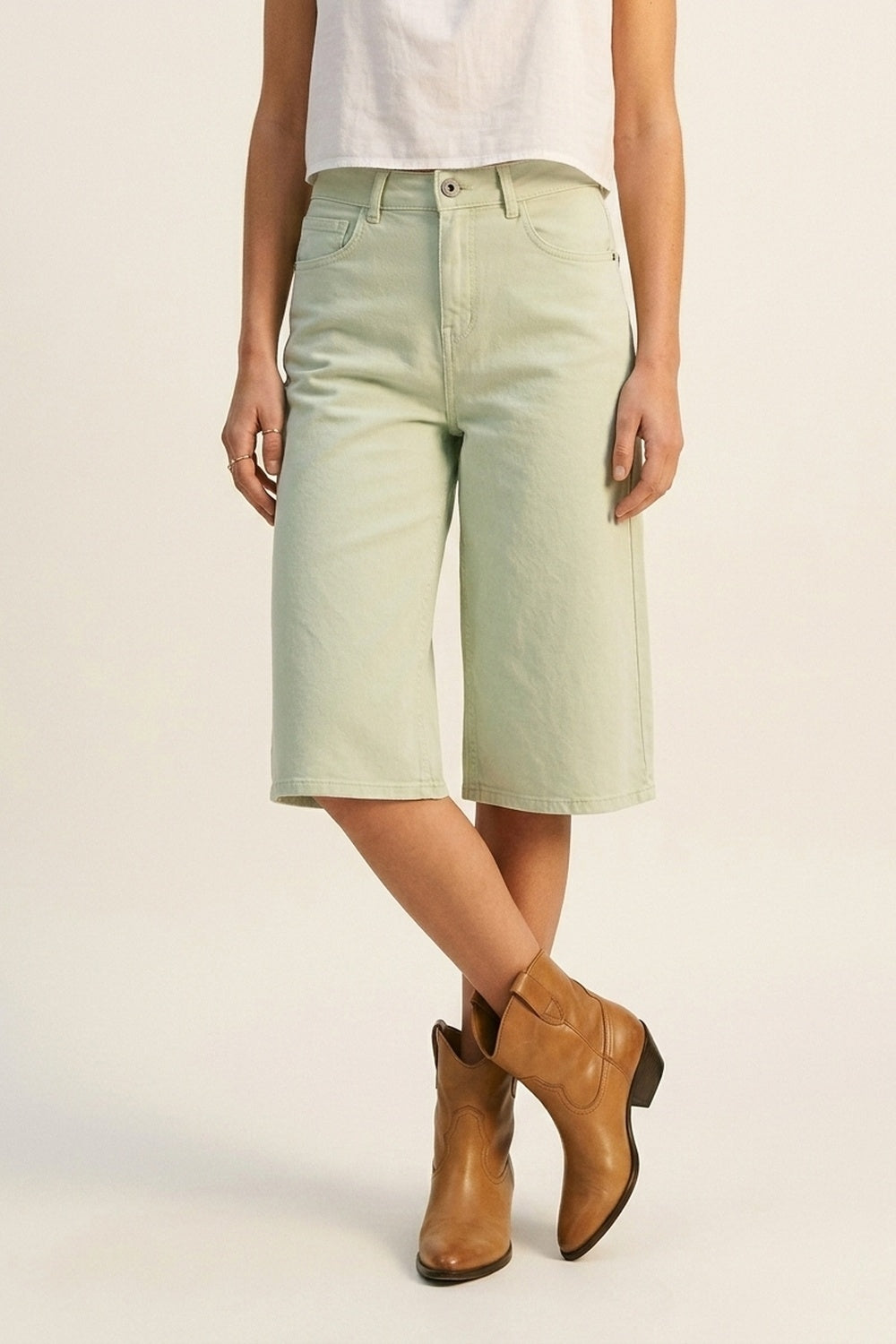 Mint Green Denim Bermuda Shorts - Premium variable from Tooksie - Just $69.90! Shop now at Tooksie