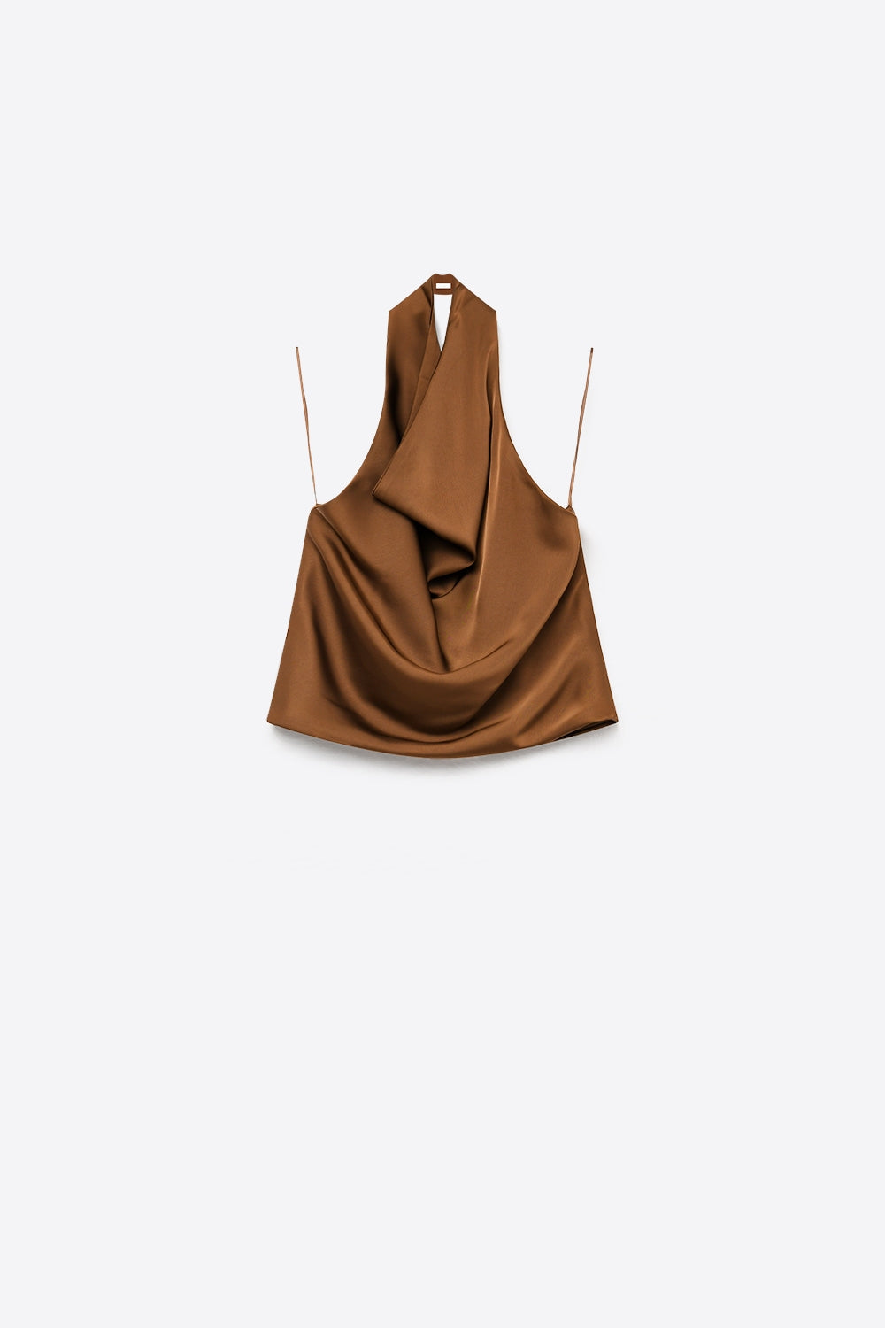Brown Satin Draped Halter Neck Top - Premium variable from Tooksie - Just $59.90! Shop now at Tooksie