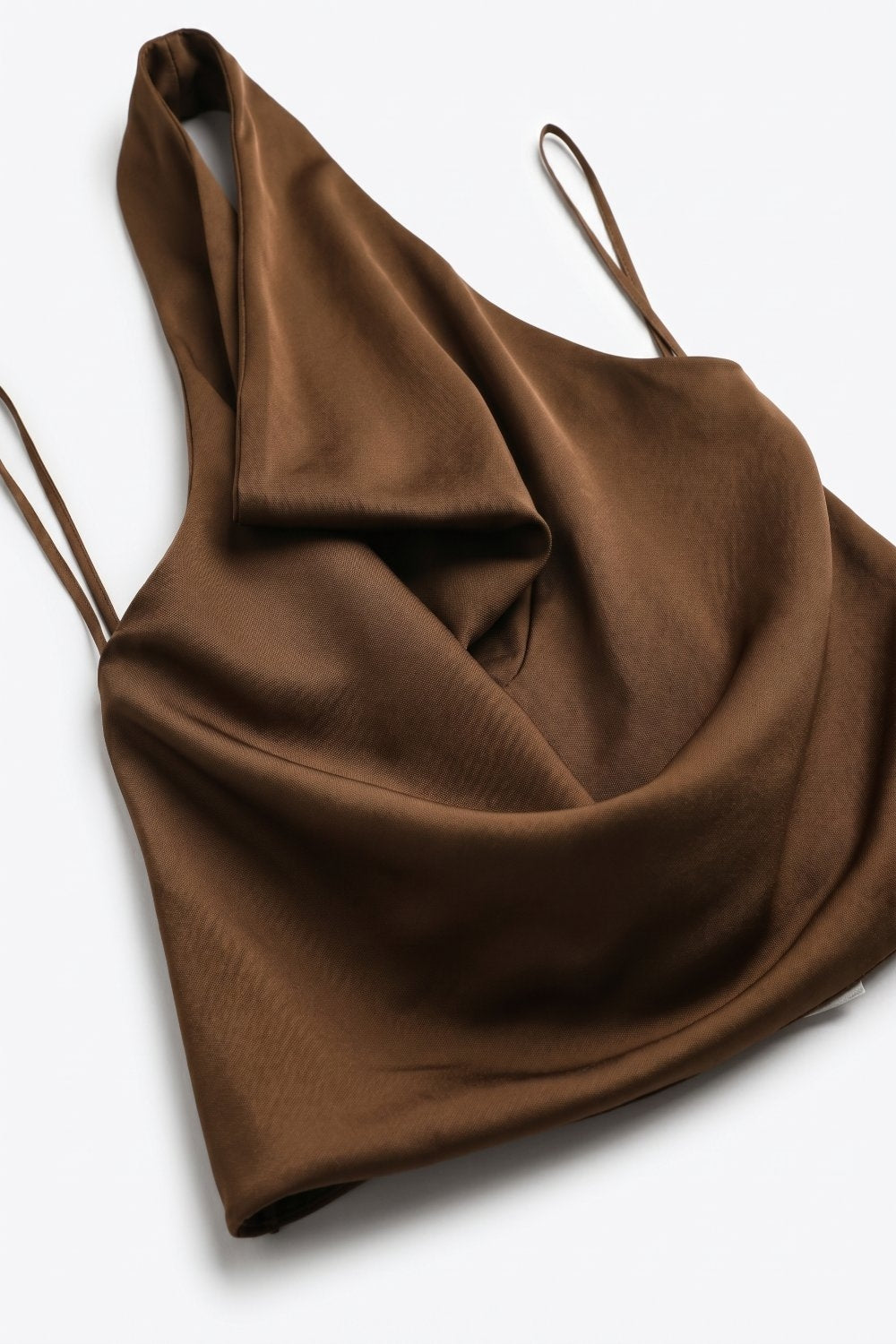 Brown Satin Draped Halter Neck Top - Premium variable from Tooksie - Just $59.90! Shop now at Tooksie