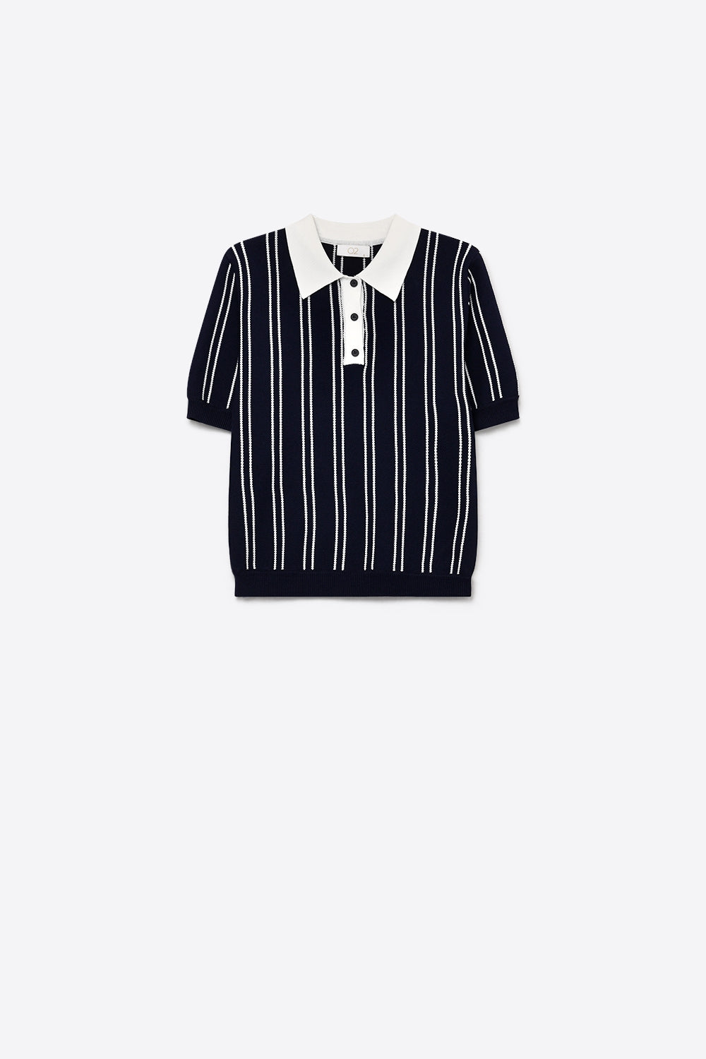 Navy Fine Knit Striped Contrast Polo Shirt With Short Sleeves - Premium Sweaters from Q2 - Just $69.90! Shop now at Tooksie