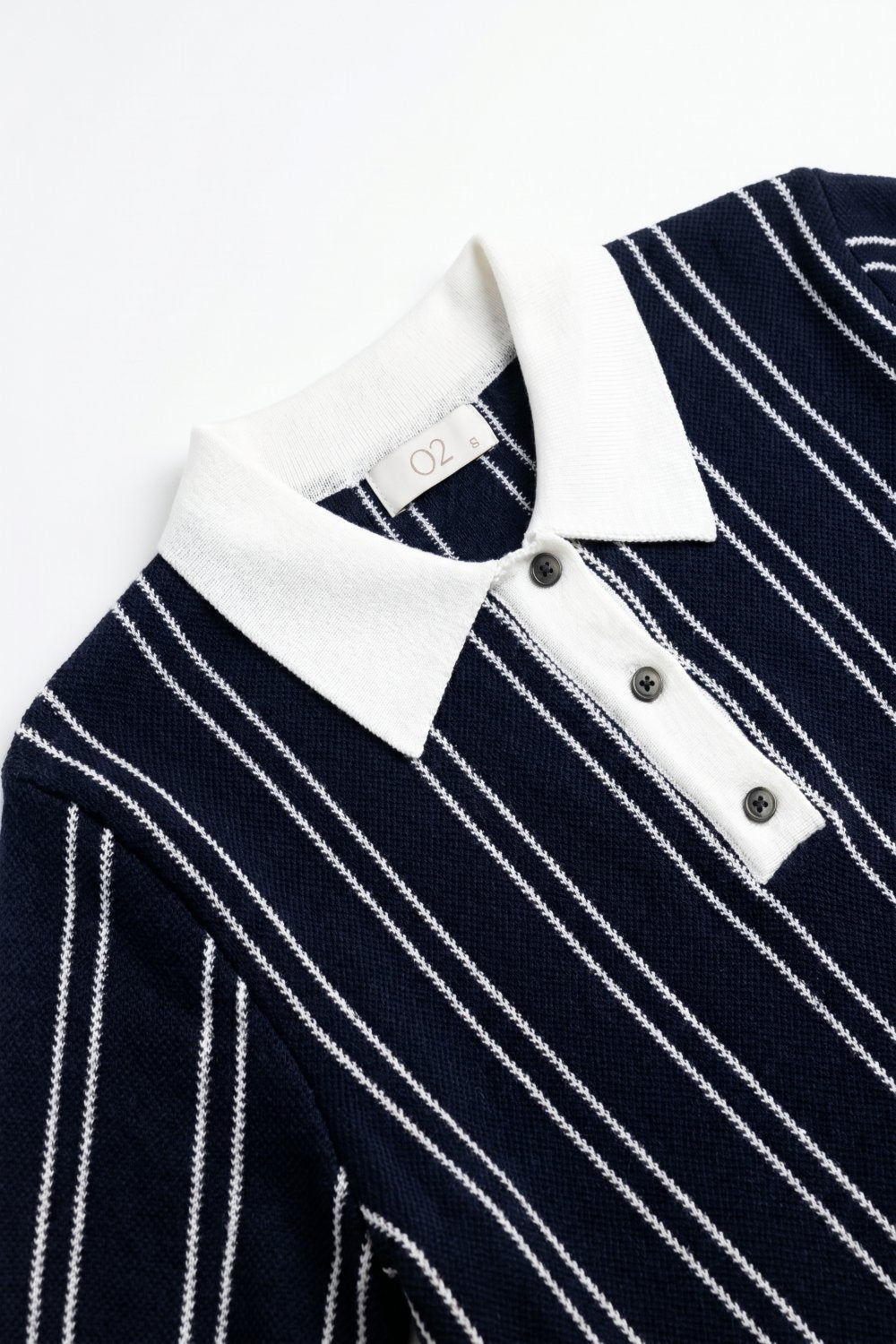 Navy Fine Knit Striped Contrast Polo Shirt With Short Sleeves - Premium Sweaters from Q2 - Just $69.90! Shop now at Tooksie