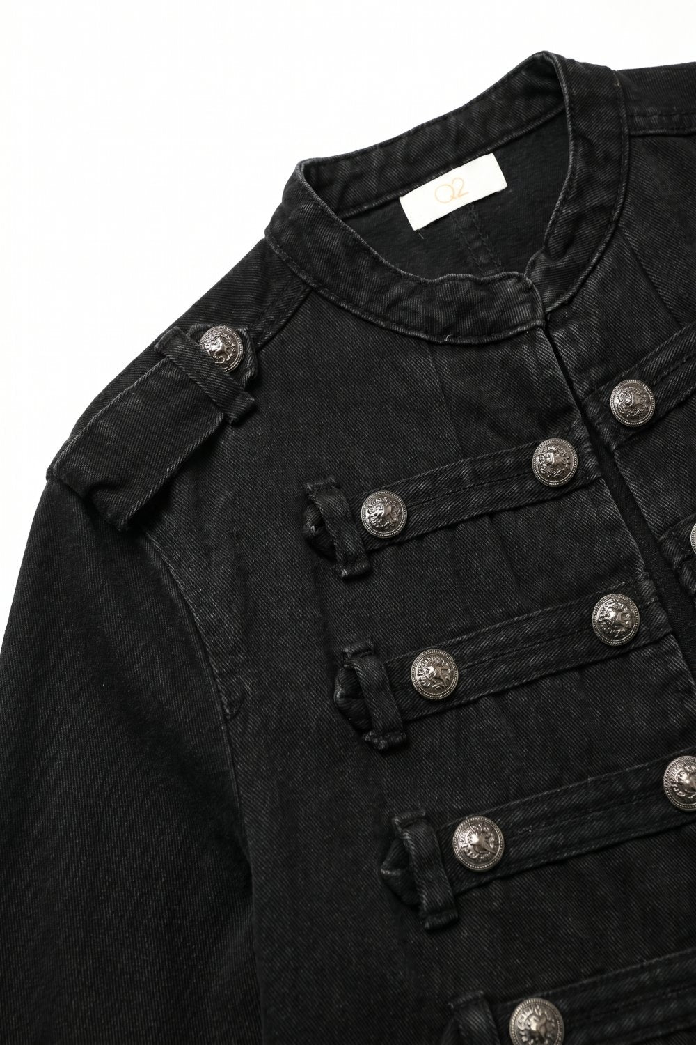 Black Wash Denim Military Jacket with Decorative Buttons - Premium variable from Tooksie - Just $114.90! Shop now at Tooksie