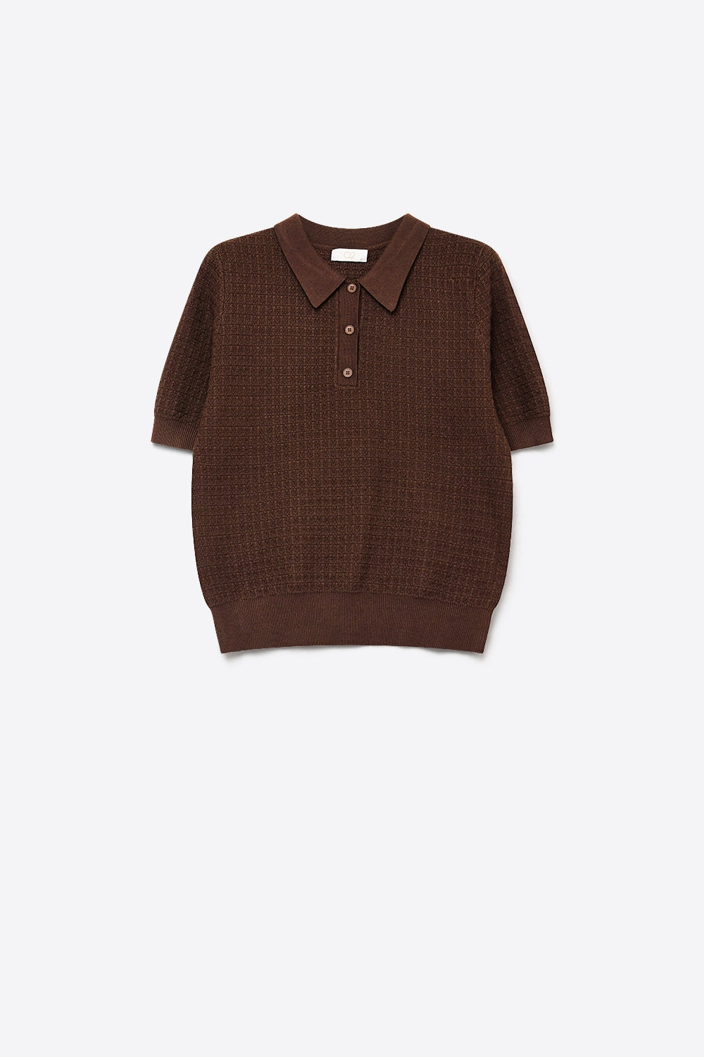 Brown Short Sleeve Textured Knit Polo Sweater - Premium variable from Tooksie - Just $69.90! Shop now at Tooksie