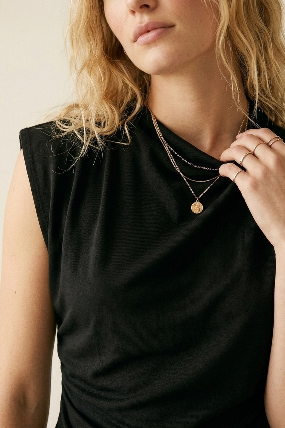 Black Lightweight Woven Asymmetric Hem Cowl Neck Sleeveless Top