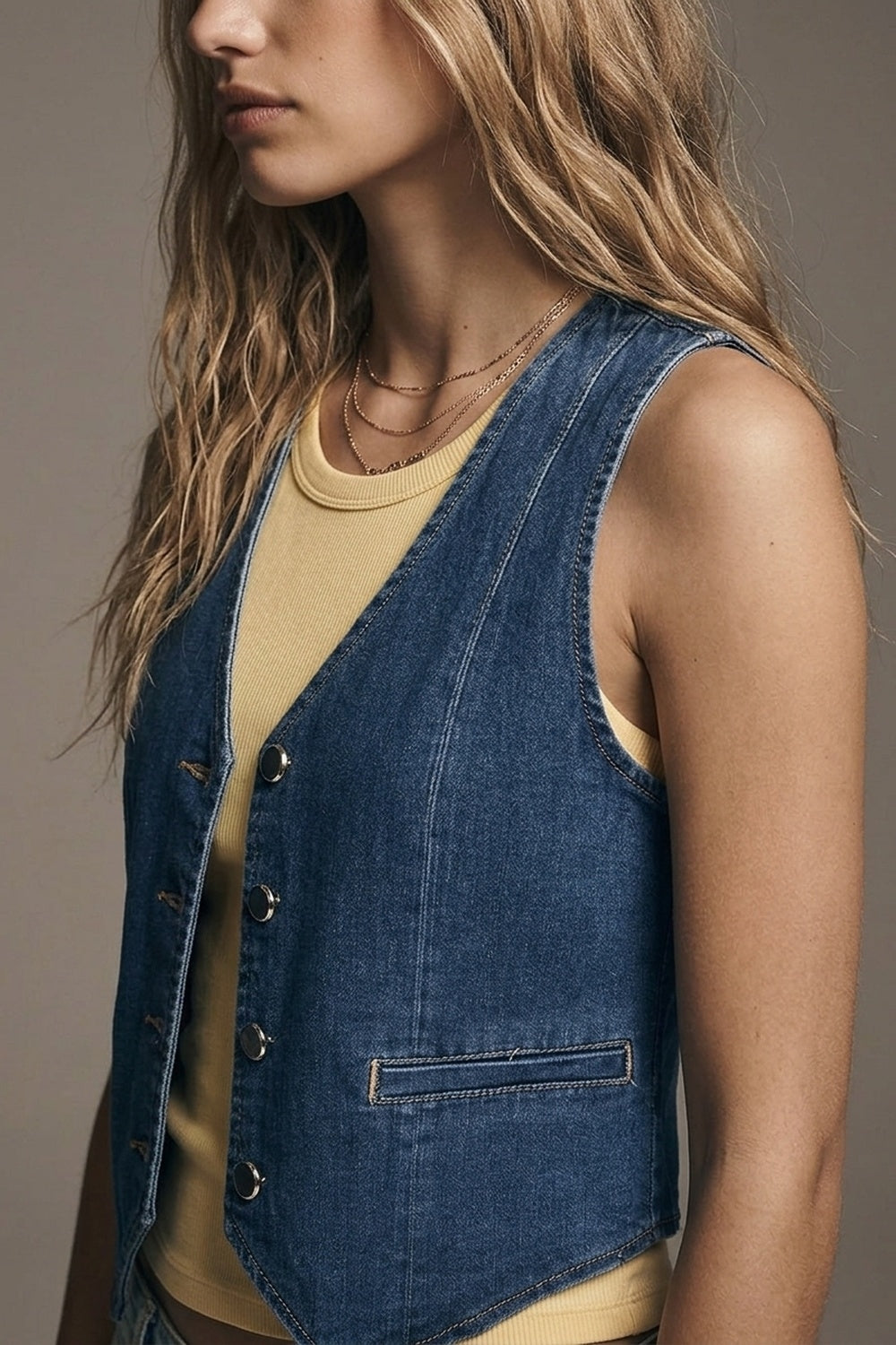 Dark Wash Denim Vest with Silver Buttons - Premium variable from Tooksie - Just $66.90! Shop now at Tooksie