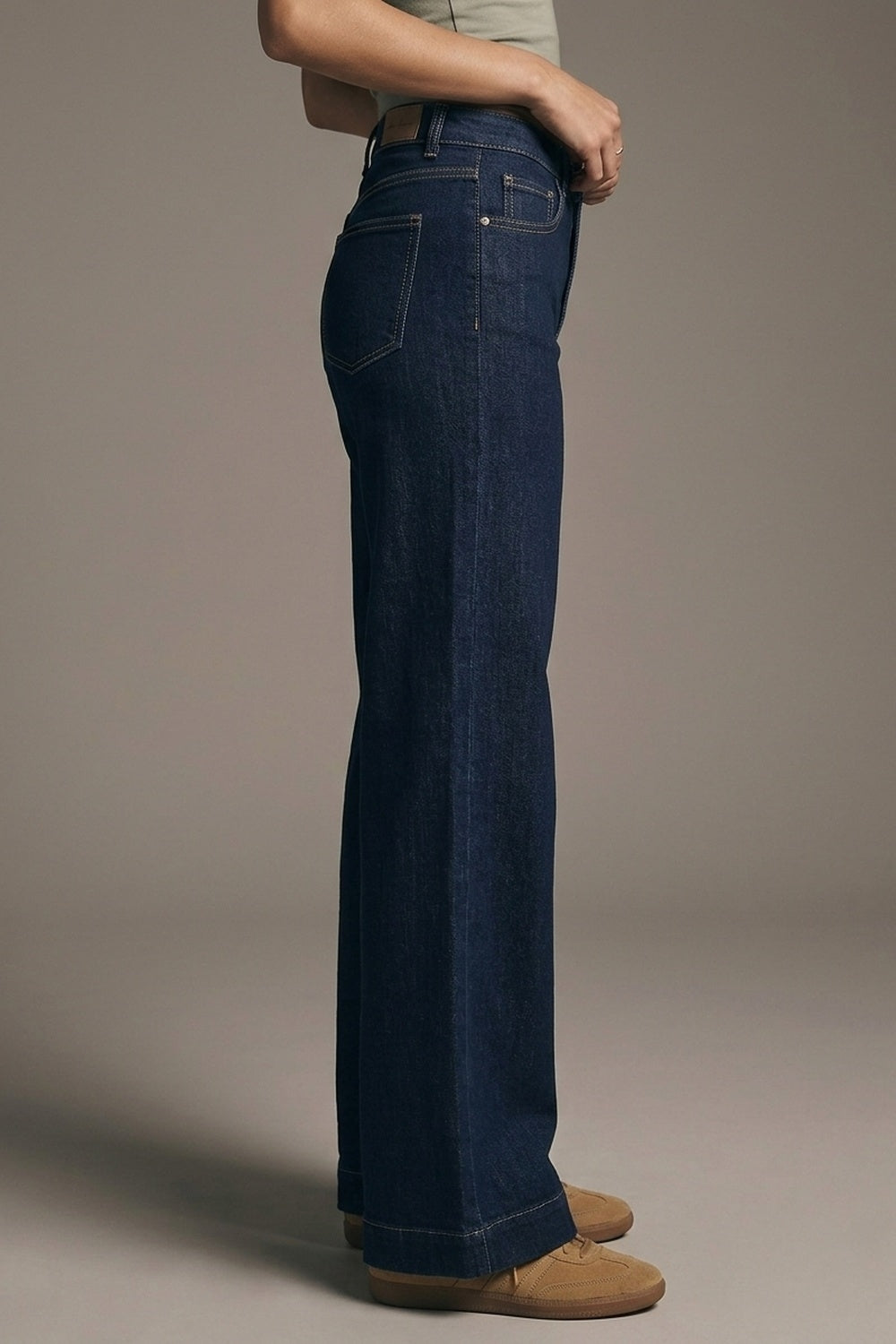Wide-leg high-waisted jeans in dark denim with contrast stitching - Premium variable from Tooksie - Just $76.90! Shop now at Tooksie