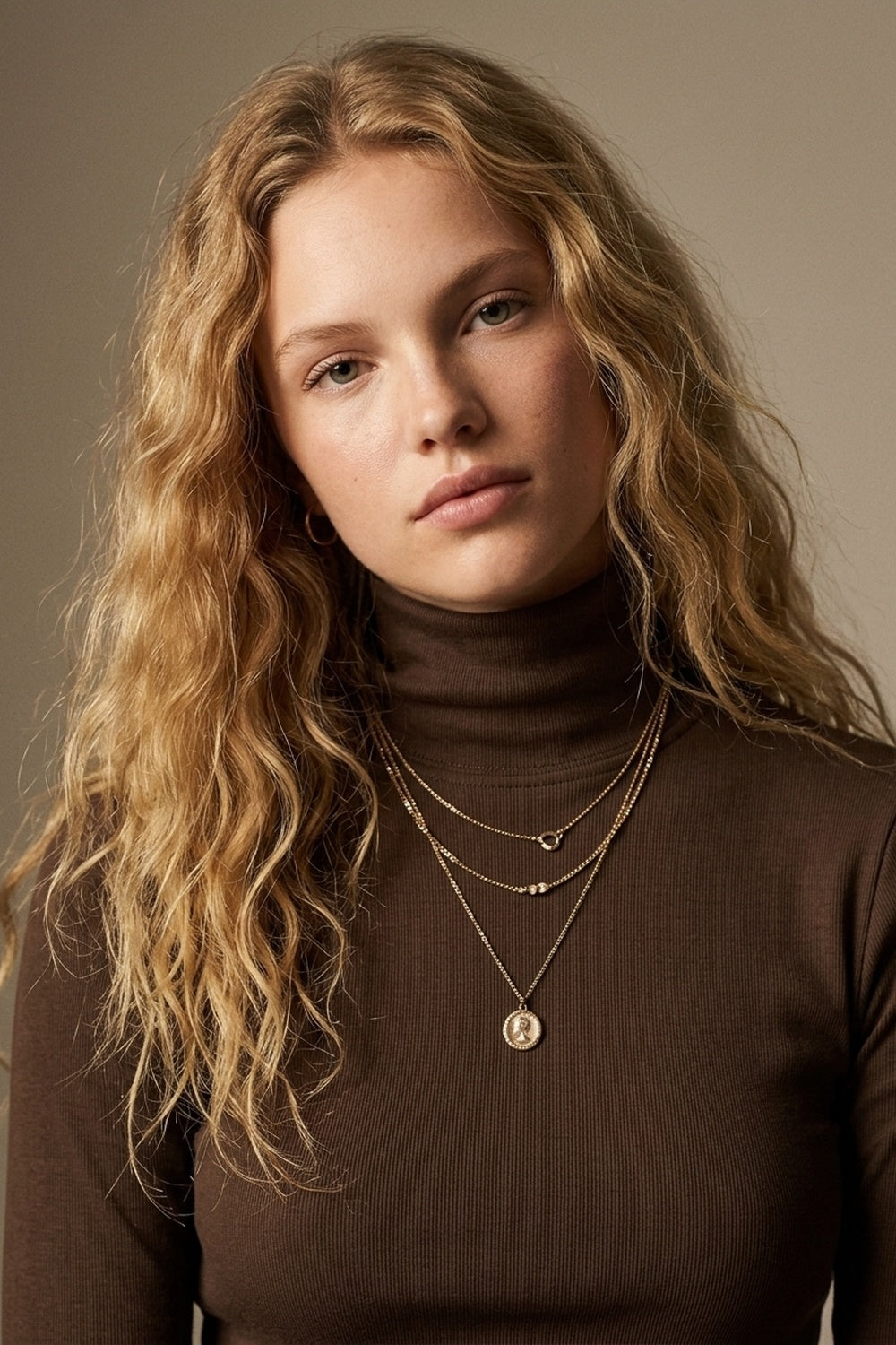 Brown Turtleneck Long Sleeve T-Shirt