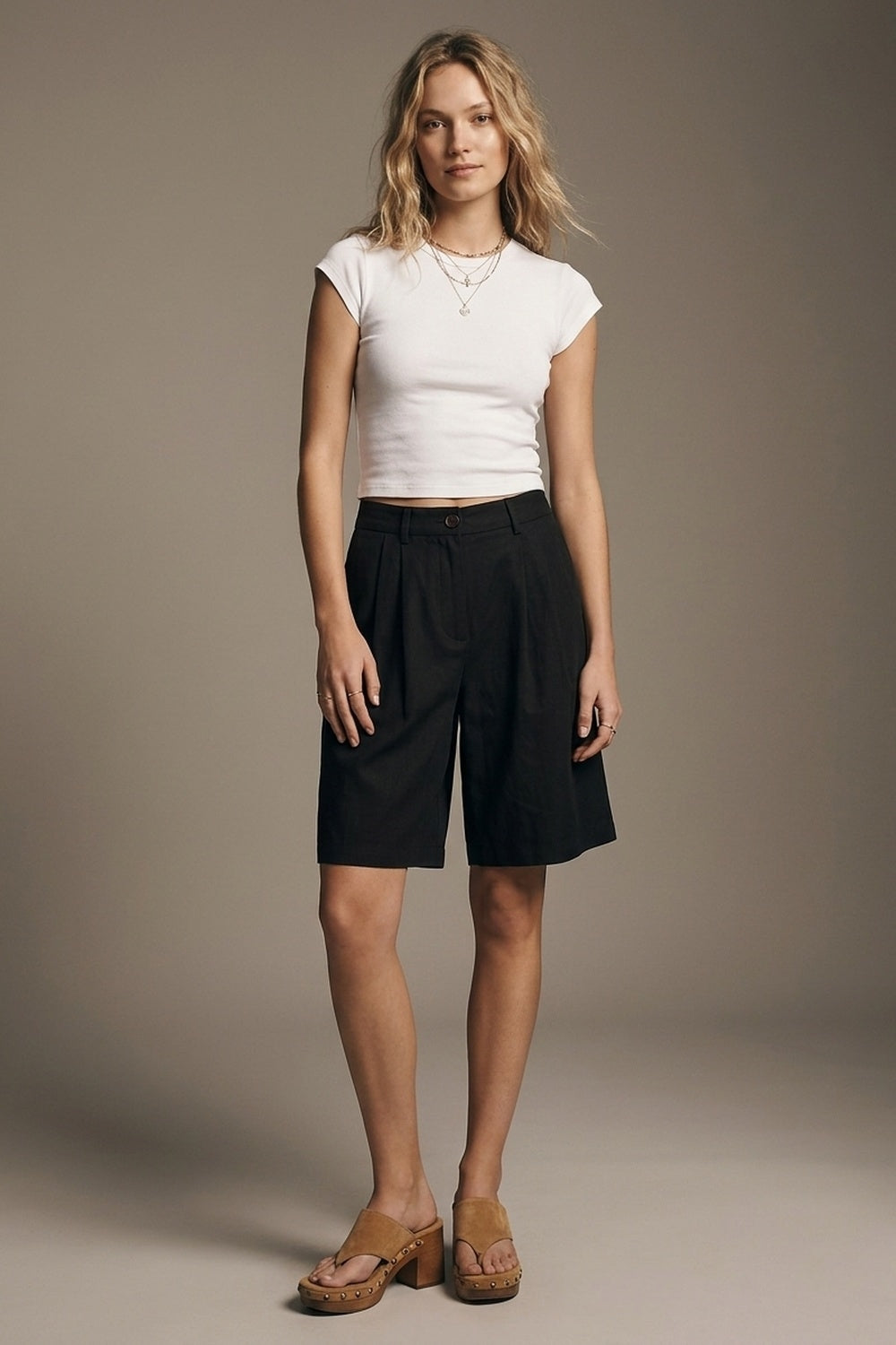 Black Tailored Pleated Bermuda Shorts - Premium variable from Tooksie - Just $79.90! Shop now at Tooksie