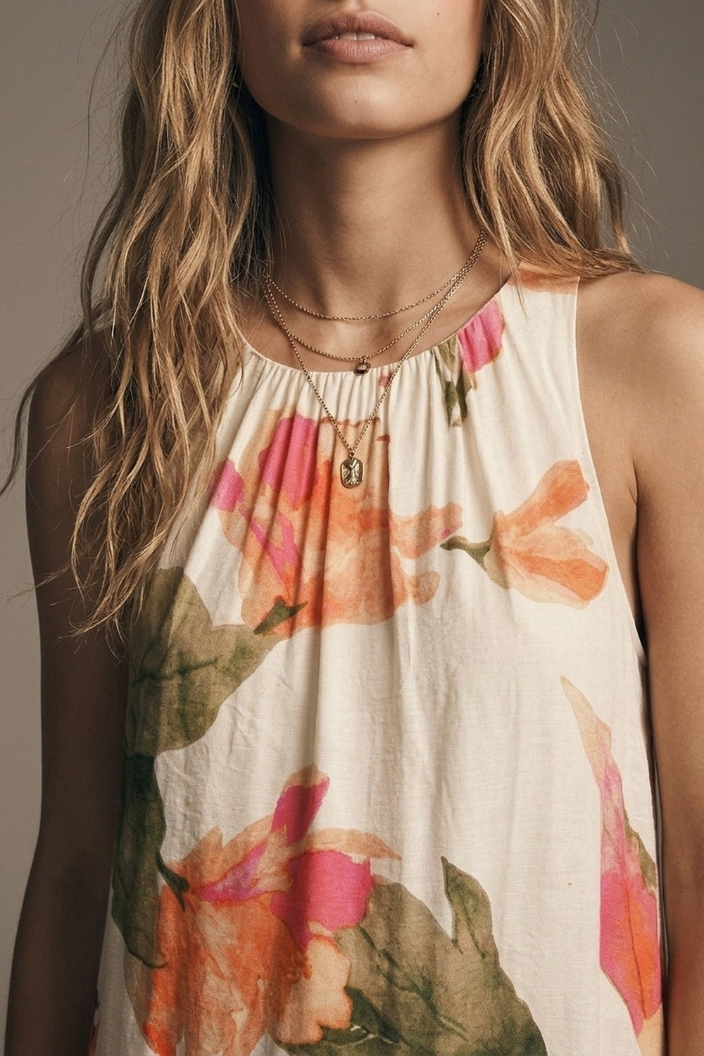 Sleeveless lightweight woven maxi dress with cream floral print - Premium Dresses from Tooksie - Just $89.90! Shop now at Tooksie