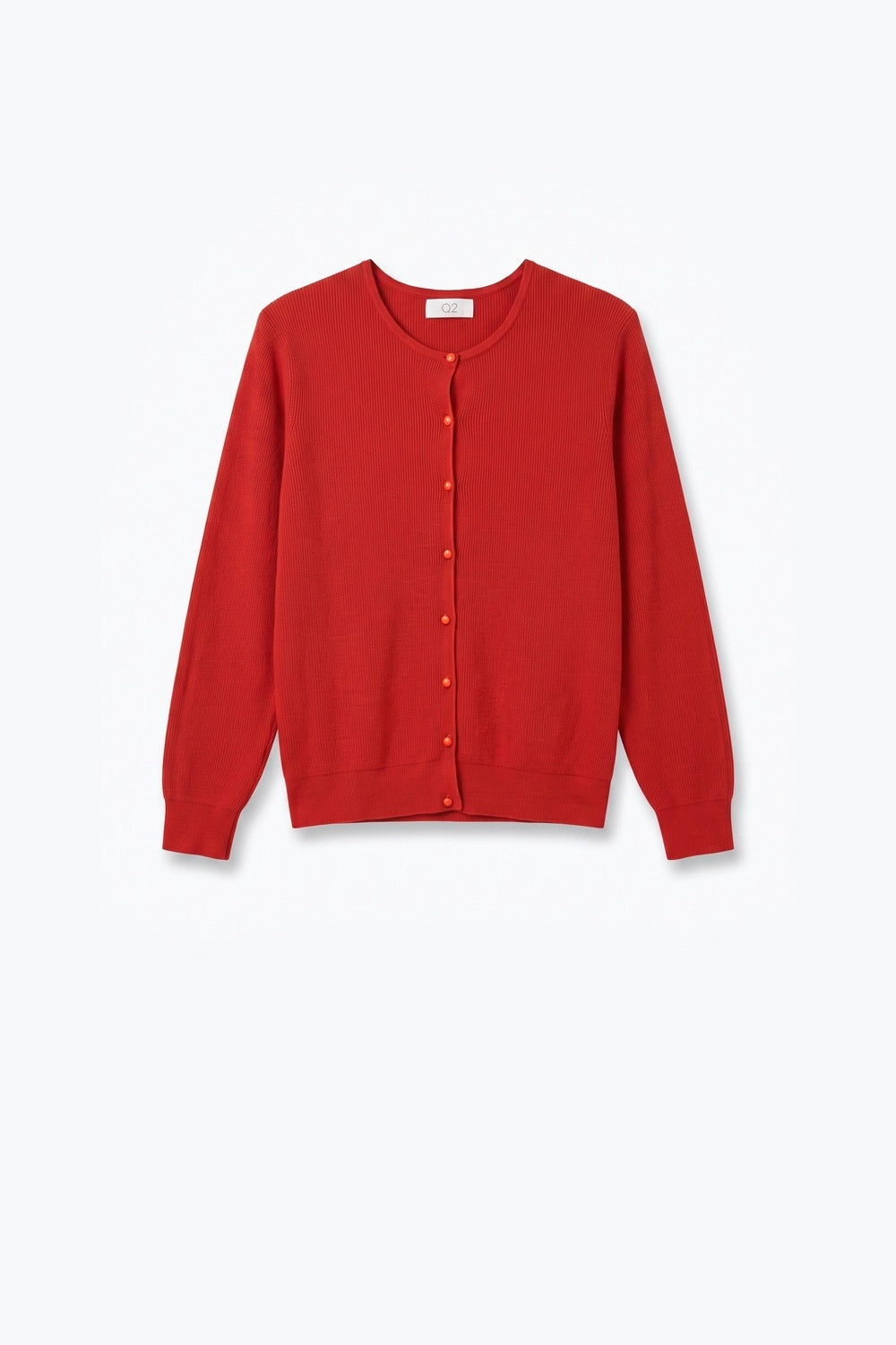 Red soft Knit Button Front Crew Neck Regular Fit Cardigan - Premium Cardigans from Q2 - Just $54.90! Shop now at Tooksie