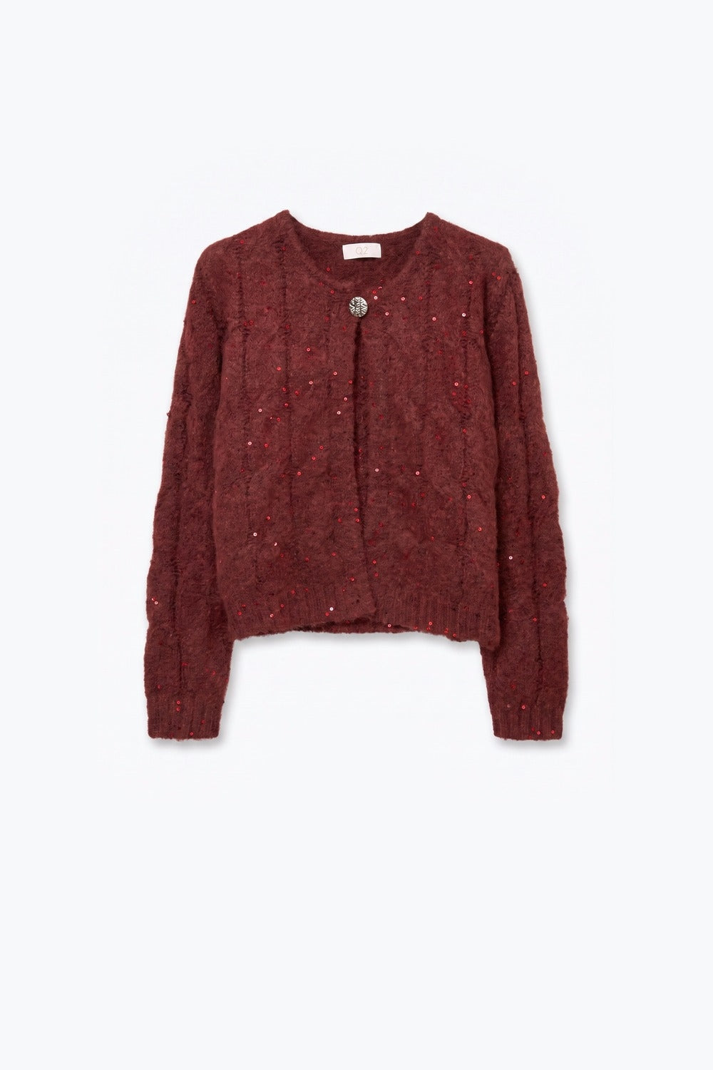 Burgundy Cable Knit Sequin Cardigan - Premium simple from Tooksie - Just $79.90! Shop now at Tooksie