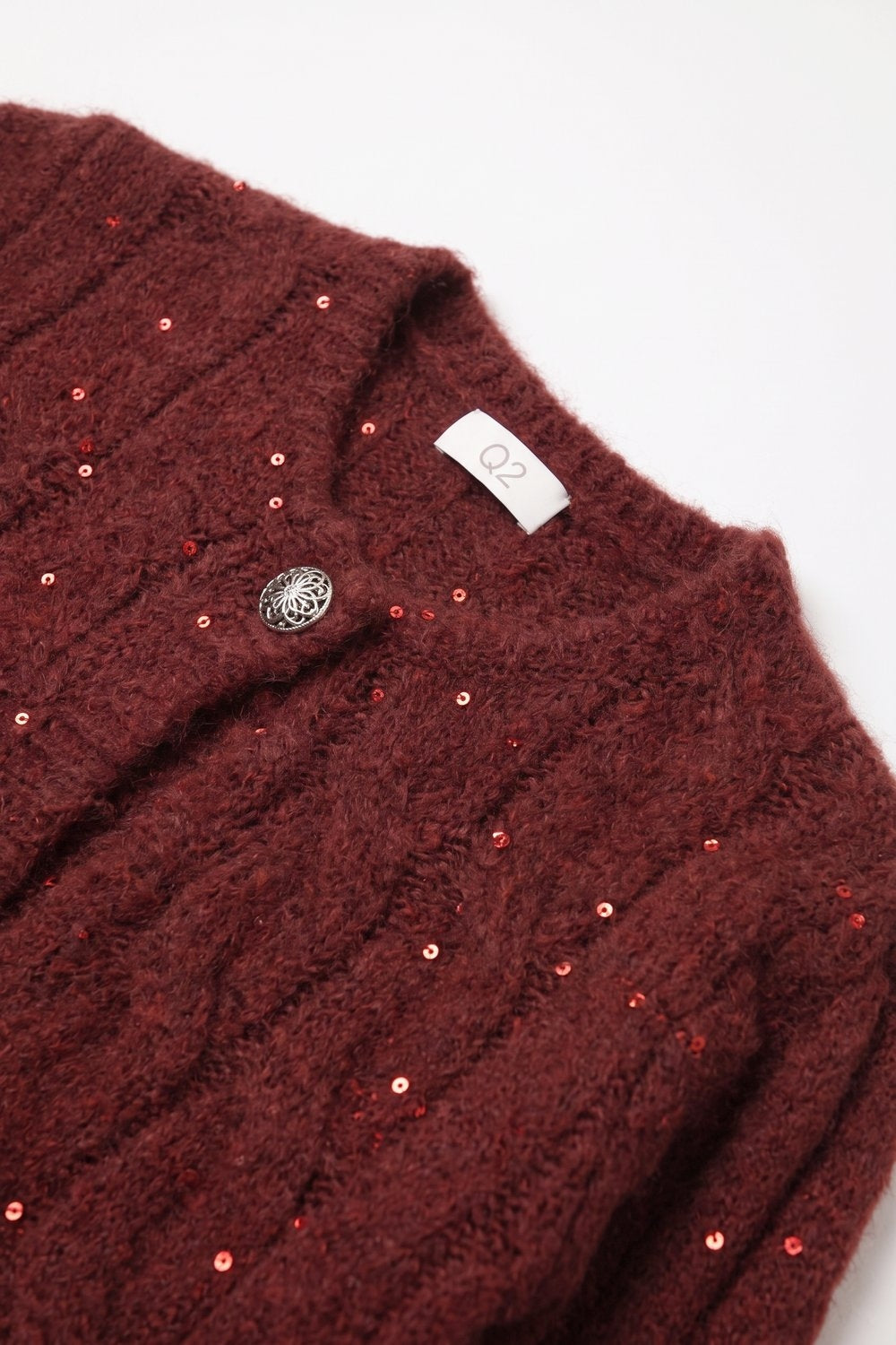 Burgundy Cable Knit Sequin Cardigan - Premium simple from Tooksie - Just $79.90! Shop now at Tooksie