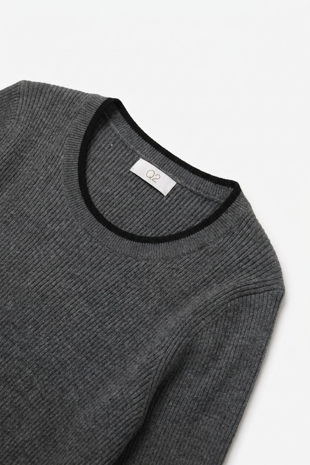 Gray Ribbed Knit Crew Neck Sweater - Premium simple from Tooksie - Just $64.90! Shop now at Tooksie