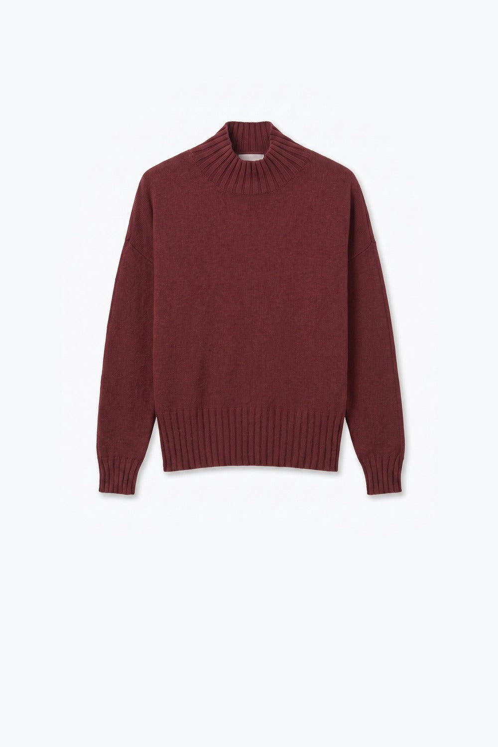 Burgundy Rib Knit High Neck Sweater - Premium simple from Tooksie - Just $59.90! Shop now at Tooksie