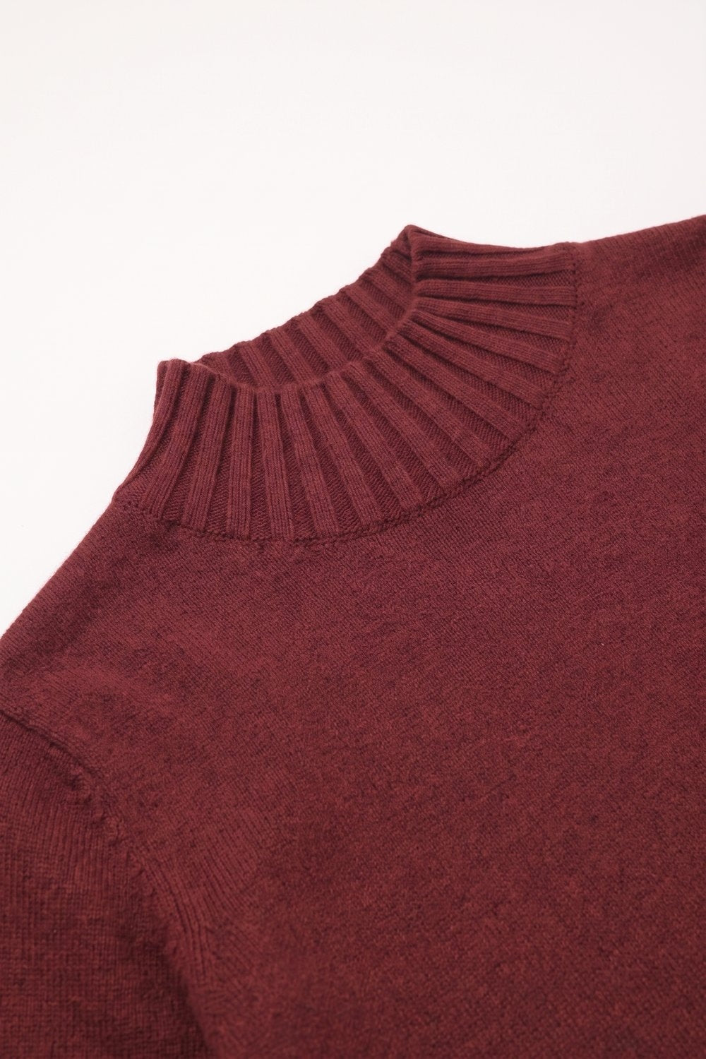 Burgundy Rib Knit High Neck Sweater - Premium simple from Tooksie - Just $59.90! Shop now at Tooksie