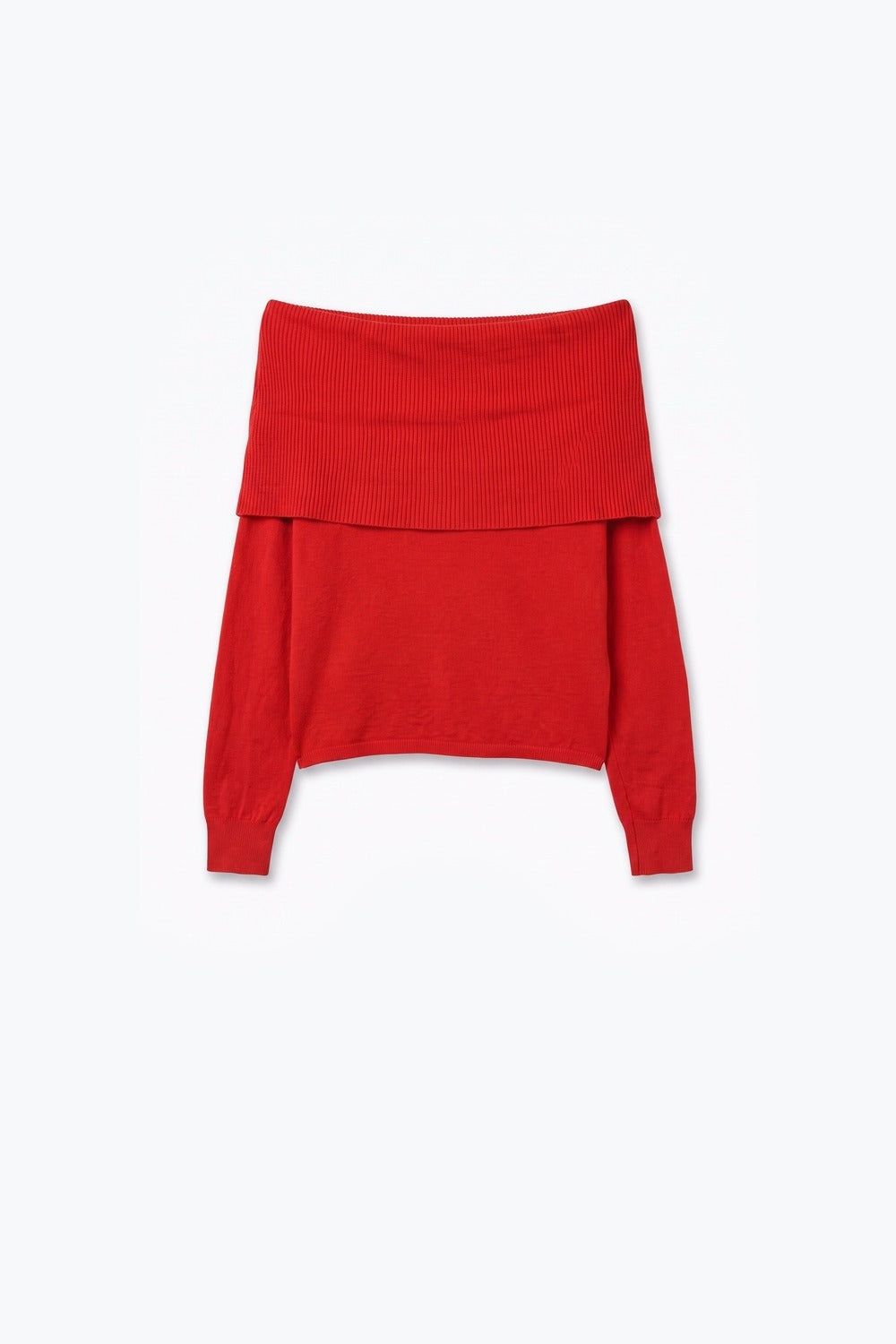 Red Ribbed Knit Off Shoulder Sweater - Premium simple from Tooksie - Just $59.90! Shop now at Tooksie