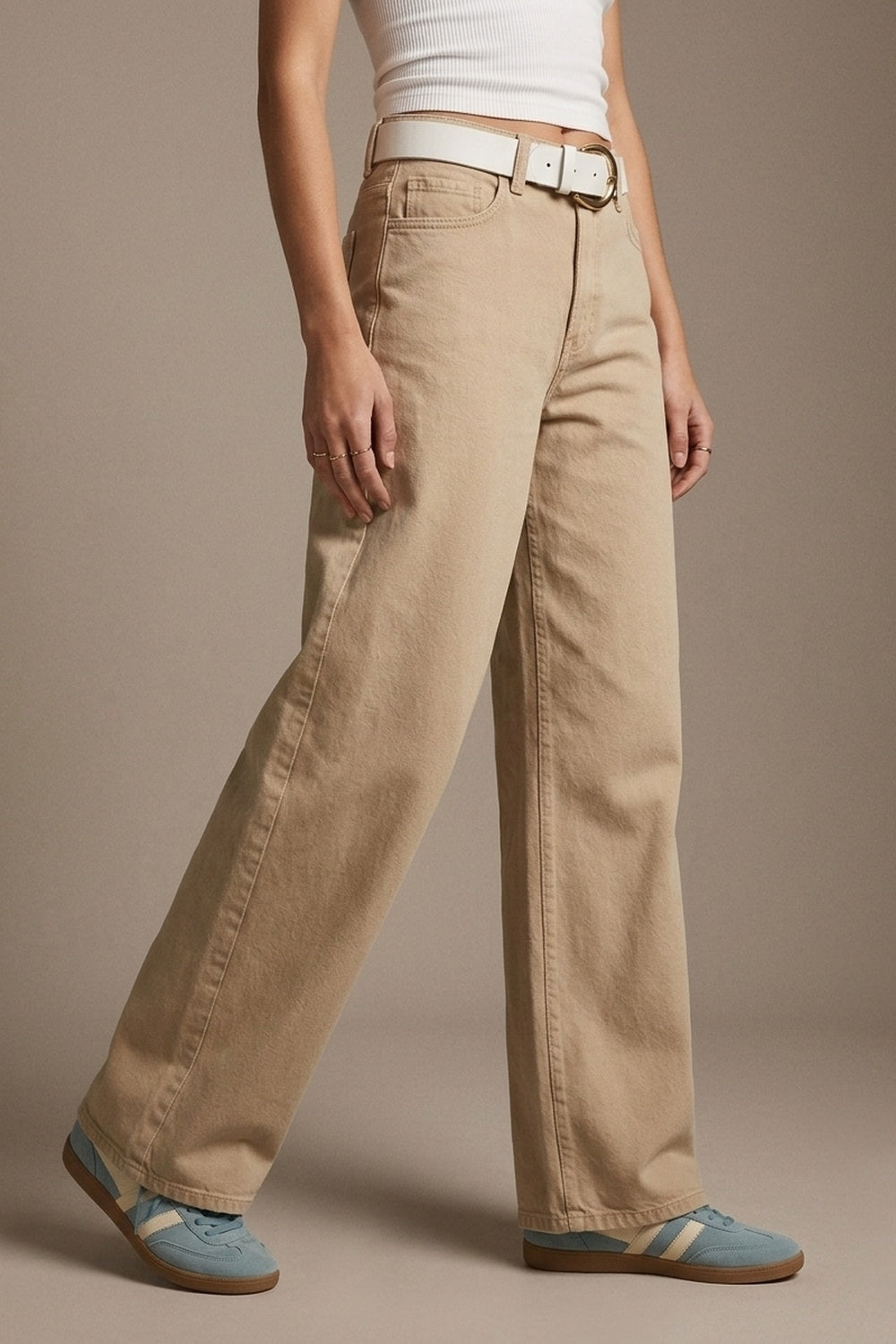 Beige Washed Wide Fit Jeans - Premium variable from Tooksie - Just $89.90! Shop now at Tooksie