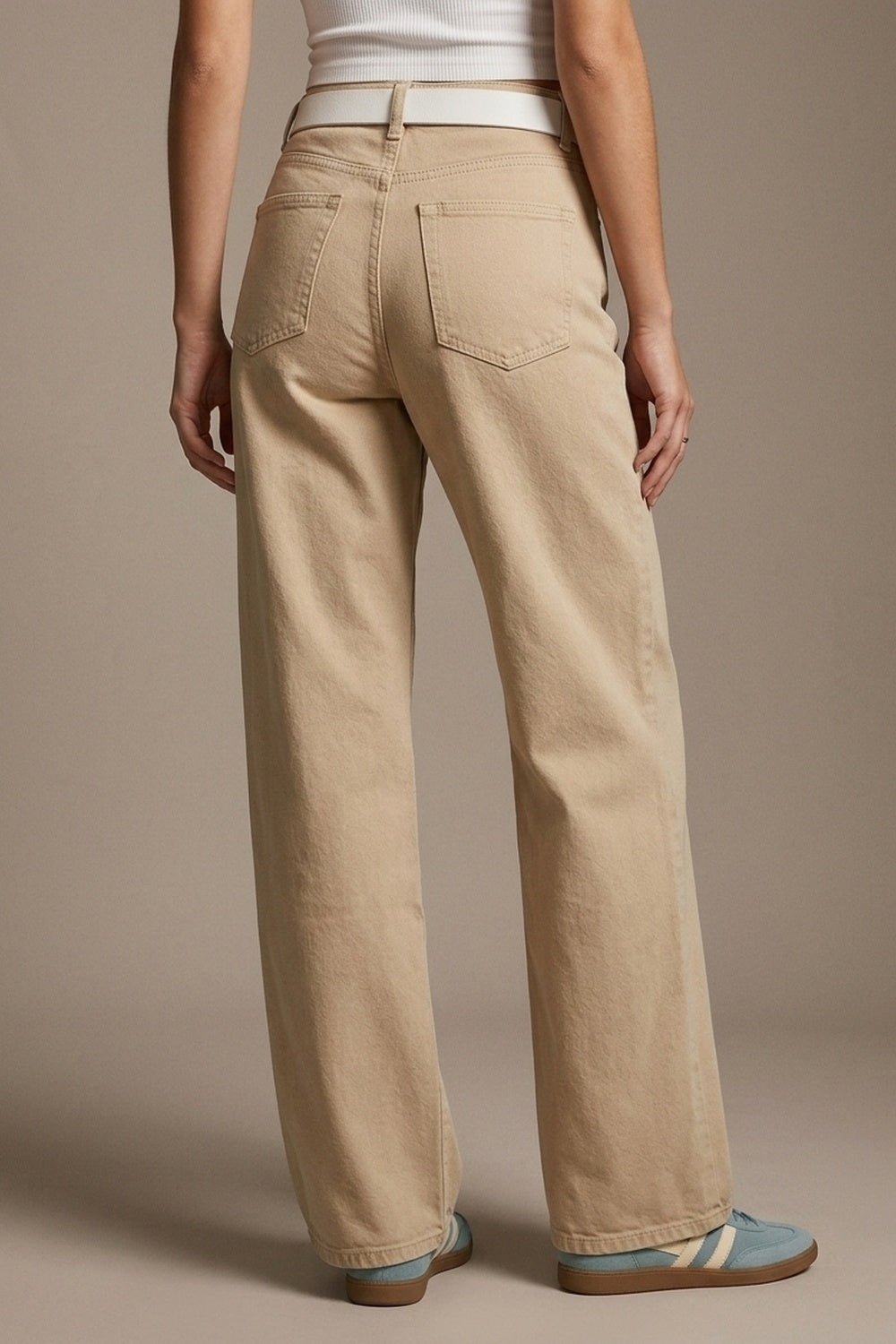 Beige Washed Wide Fit Jeans - Premium variable from Tooksie - Just $89.90! Shop now at Tooksie