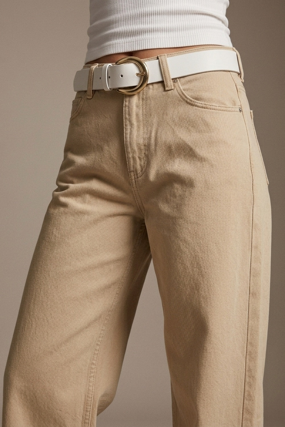 Beige Washed Wide Fit Jeans - Premium variable from Tooksie - Just $89.90! Shop now at Tooksie