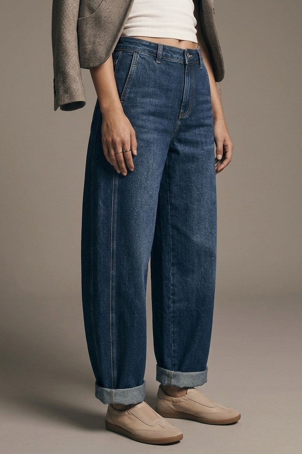 Dark Wash Blue Wide Leg Jeans With Side Pockets - Premium variable from Tooksie - Just $89.90! Shop now at Tooksie