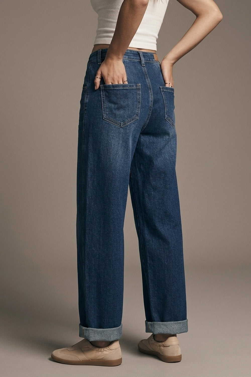 Dark Wash Blue Wide Leg Jeans With Side Pockets - Premium variable from Tooksie - Just $89.90! Shop now at Tooksie