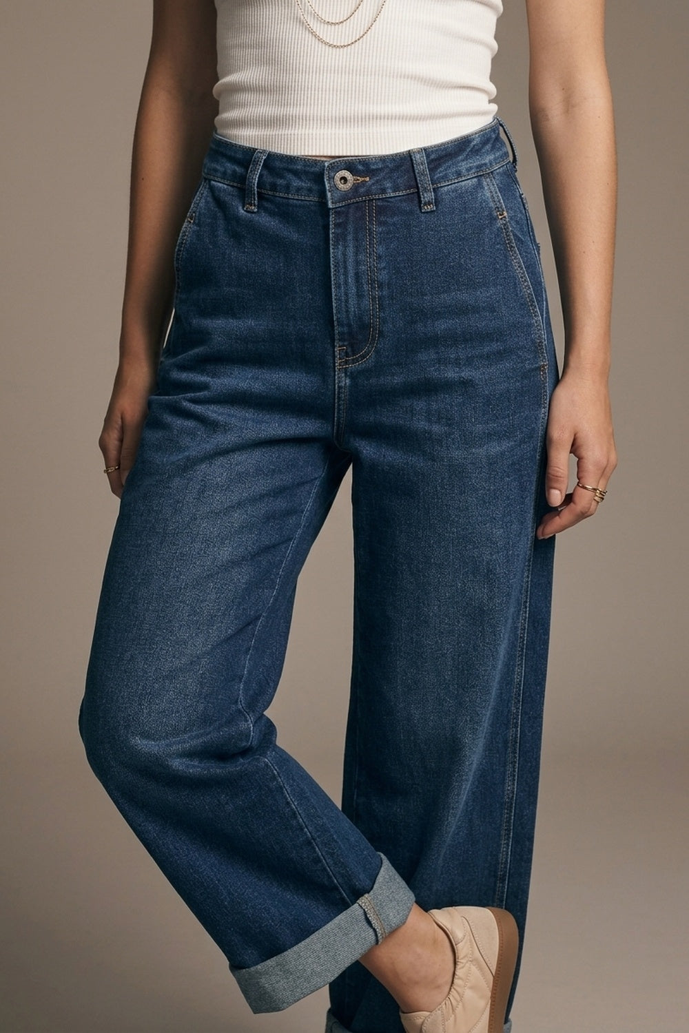 Dark Wash Blue Wide Leg Jeans With Side Pockets - Premium variable from Tooksie - Just $89.90! Shop now at Tooksie