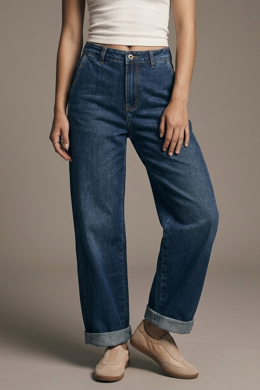 Dark Wash Blue Wide Leg Jeans With Side Pockets - Premium variable from Tooksie - Just $89.90! Shop now at Tooksie