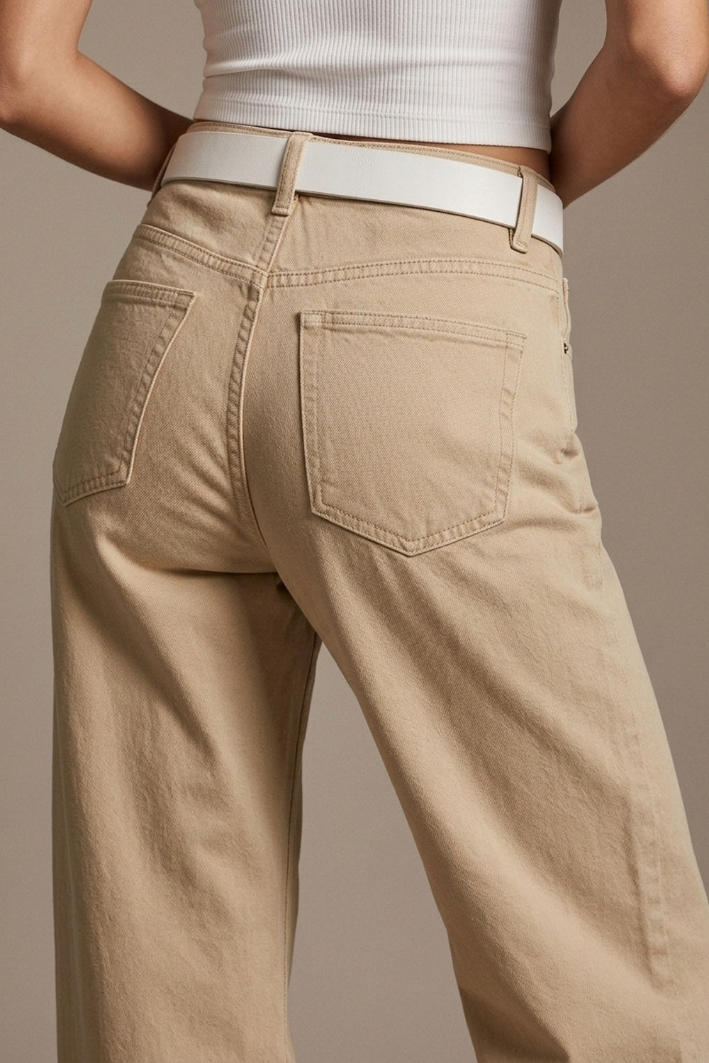 Beige Washed Wide Fit Jeans - Premium variable from Tooksie - Just $89.90! Shop now at Tooksie