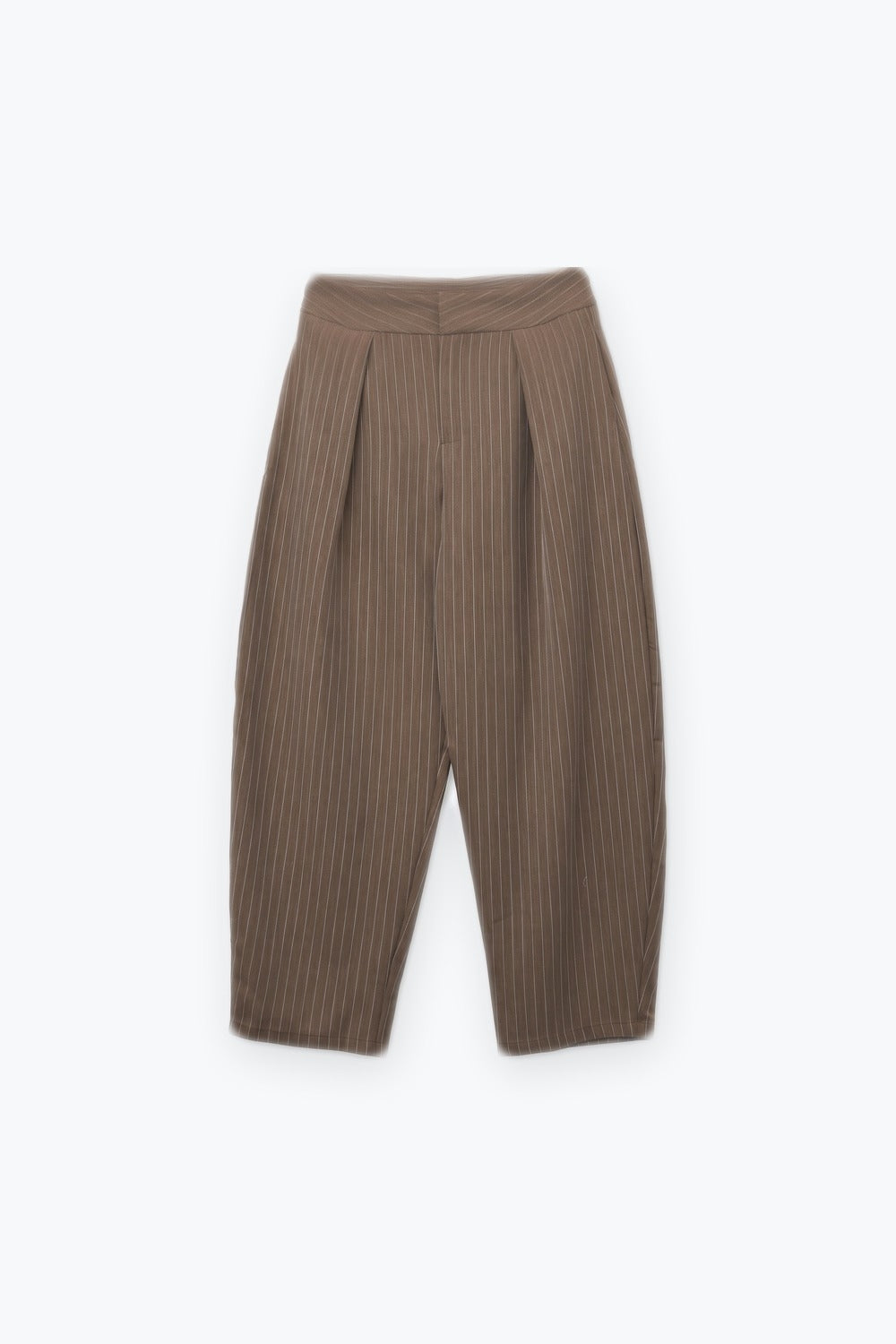 Brown Pinstripe Soft Woven Pleated Tapered Trousers - Premium variable from Tooksie - Just $79.90! Shop now at Tooksie