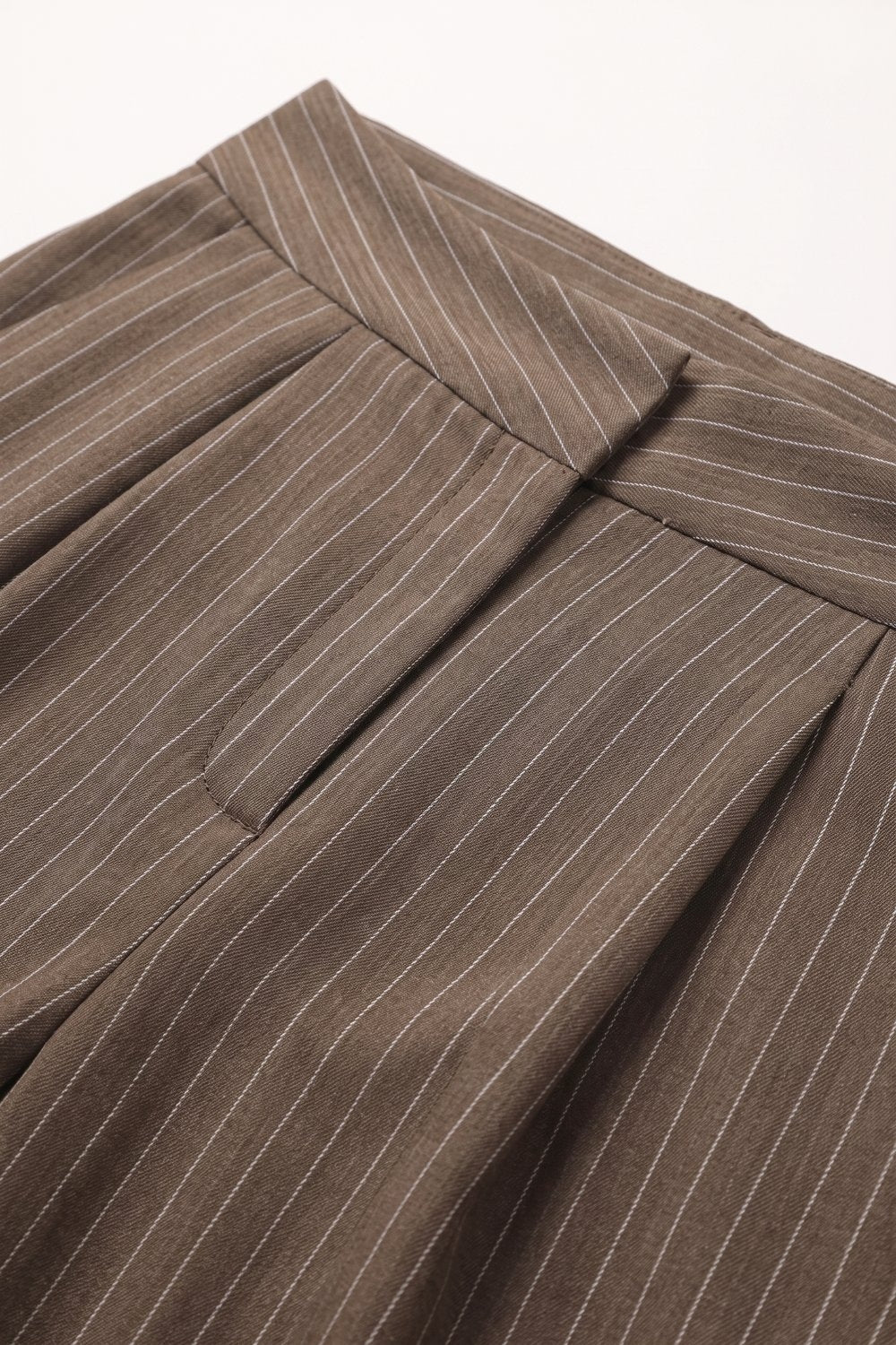 Brown Pinstripe Soft Woven Pleated Tapered Trousers - Premium variable from Tooksie - Just $79.90! Shop now at Tooksie