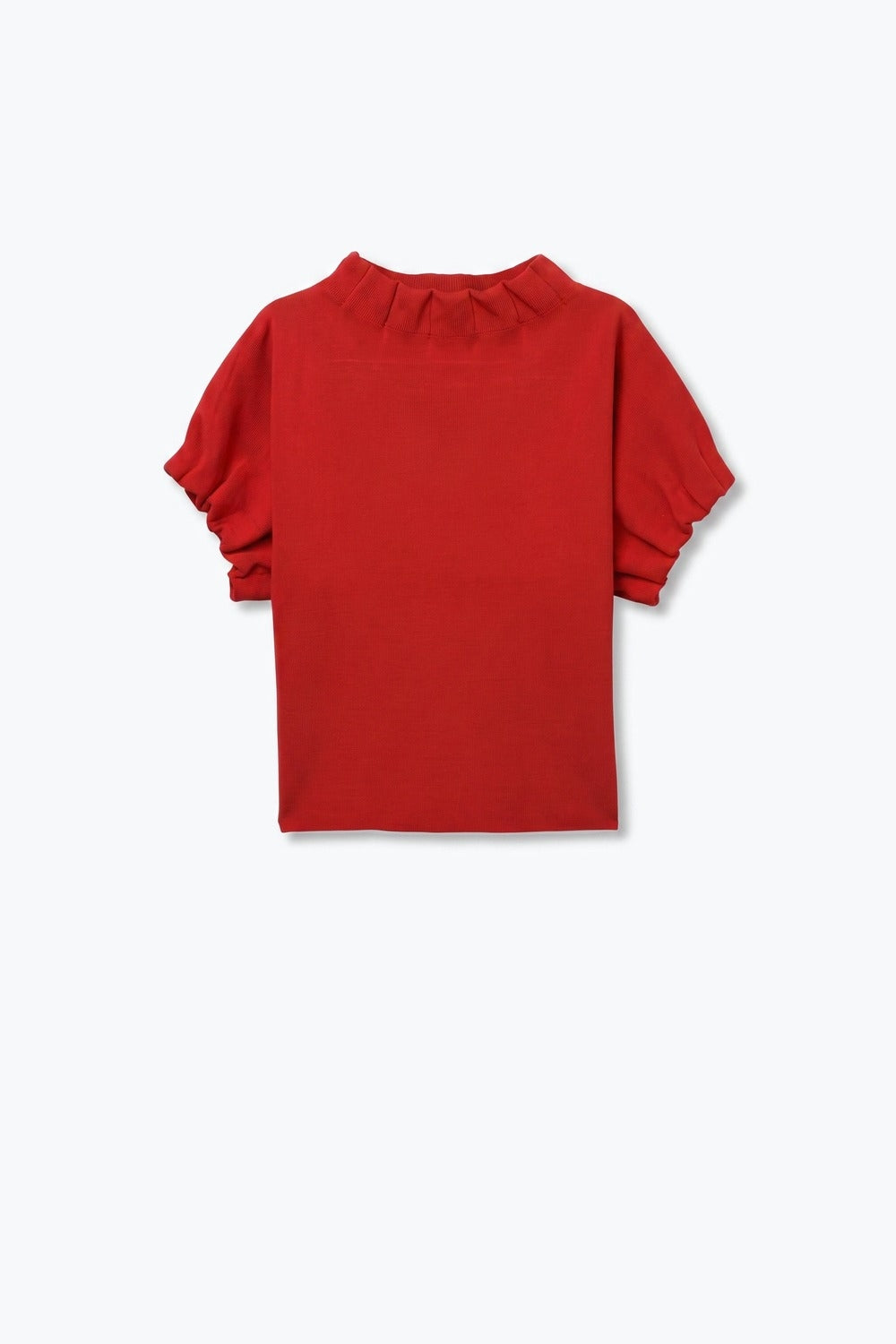 Red Fine Knit Short Sleeve Pleated Mock Neck Sweater - Premium variable from Tooksie - Just $74.90! Shop now at Tooksie