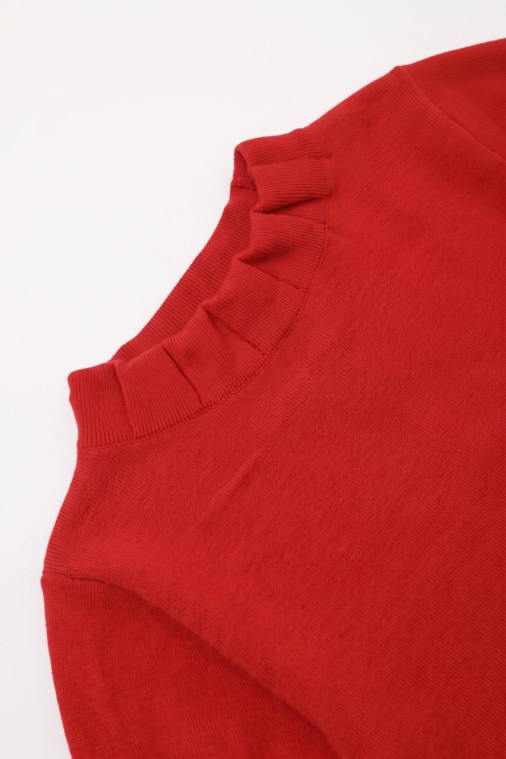 Red Fine Knit Short Sleeve Pleated Mock Neck Sweater - Premium variable from Tooksie - Just $74.90! Shop now at Tooksie