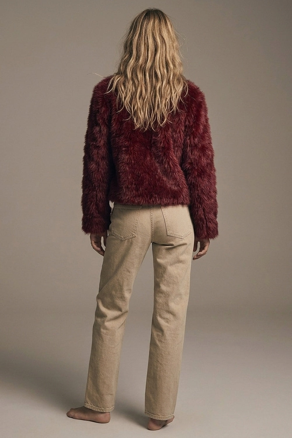 Burgundy Faux Fur Cardigan Jacket - Premium variable from Tooksie - Just $109.90! Shop now at Tooksie