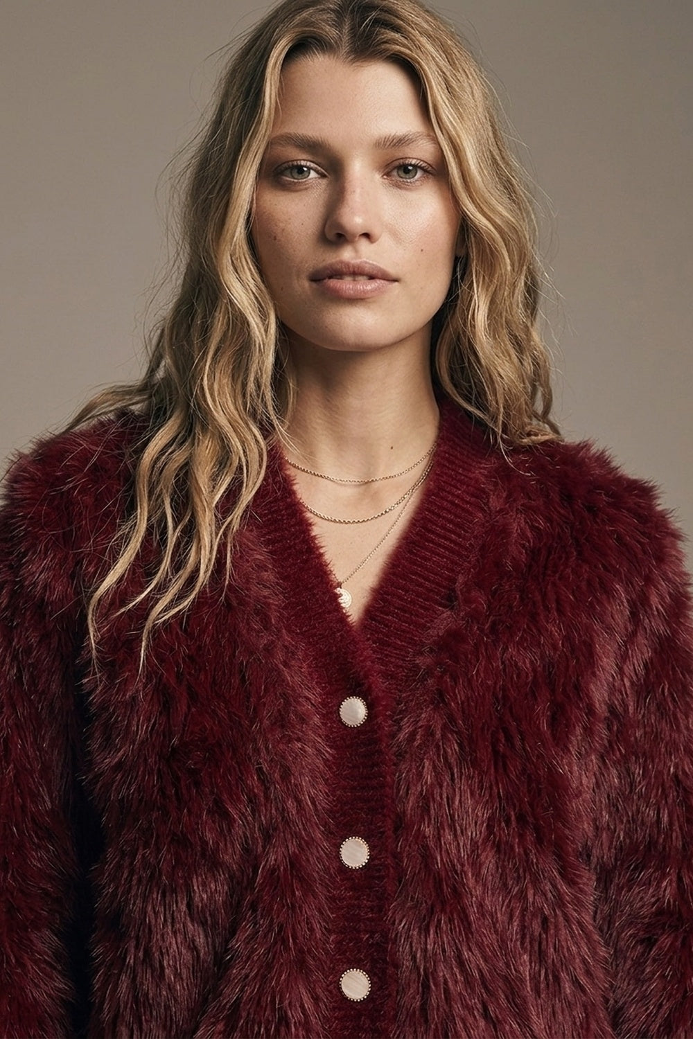Burgundy Faux Fur Cardigan Jacket - Premium variable from Tooksie - Just $109.90! Shop now at Tooksie