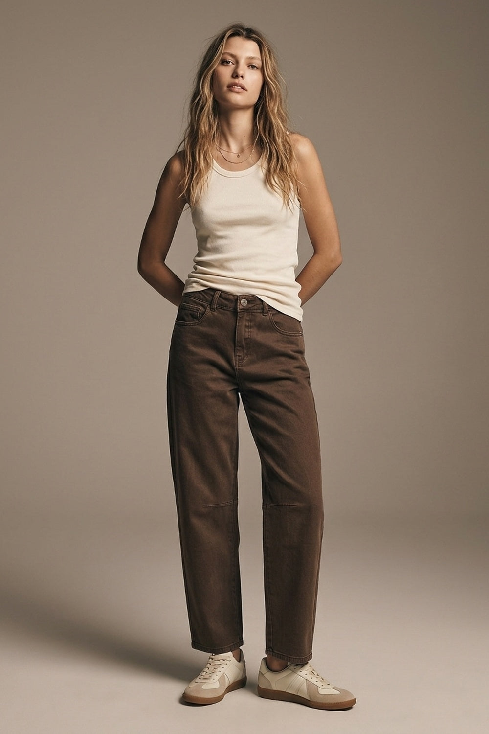 Brown Barrel Leg Jeans - Premium variable from Tooksie - Just $74.90! Shop now at Tooksie