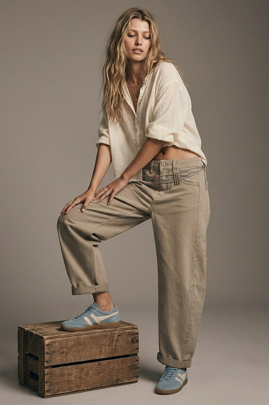Beige Barrel Jeans - Premium variable from Tooksie - Just $79.90! Shop now at Tooksie