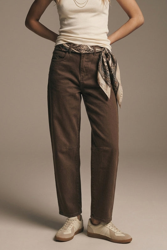 Brown Barrel Leg Jeans - Premium variable from Tooksie - Just $74.90! Shop now at Tooksie
