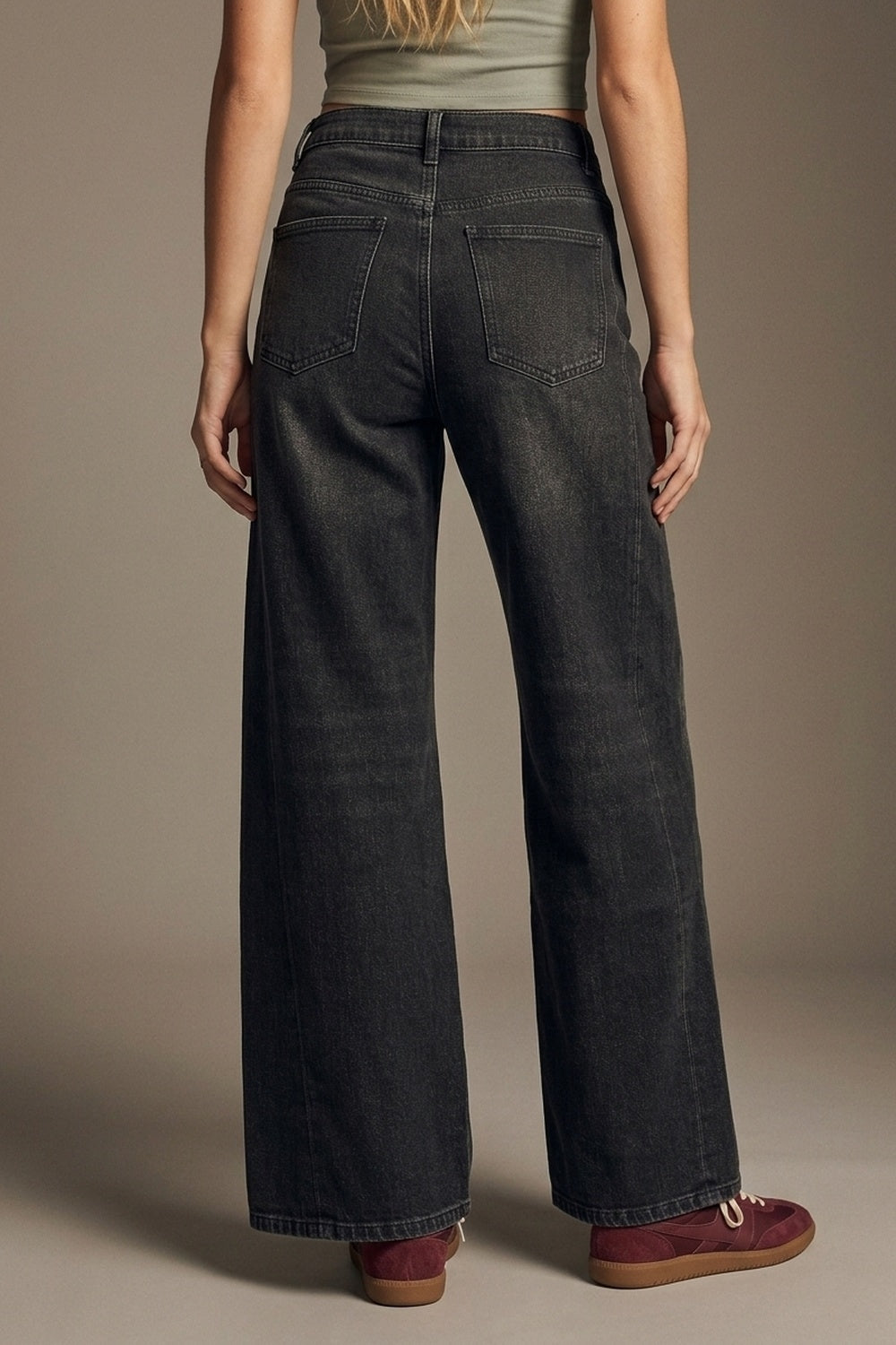 Black Faded Wide-Leg Vintage Wash Jeans - Premium variable from Tooksie - Just $79.90! Shop now at Tooksie